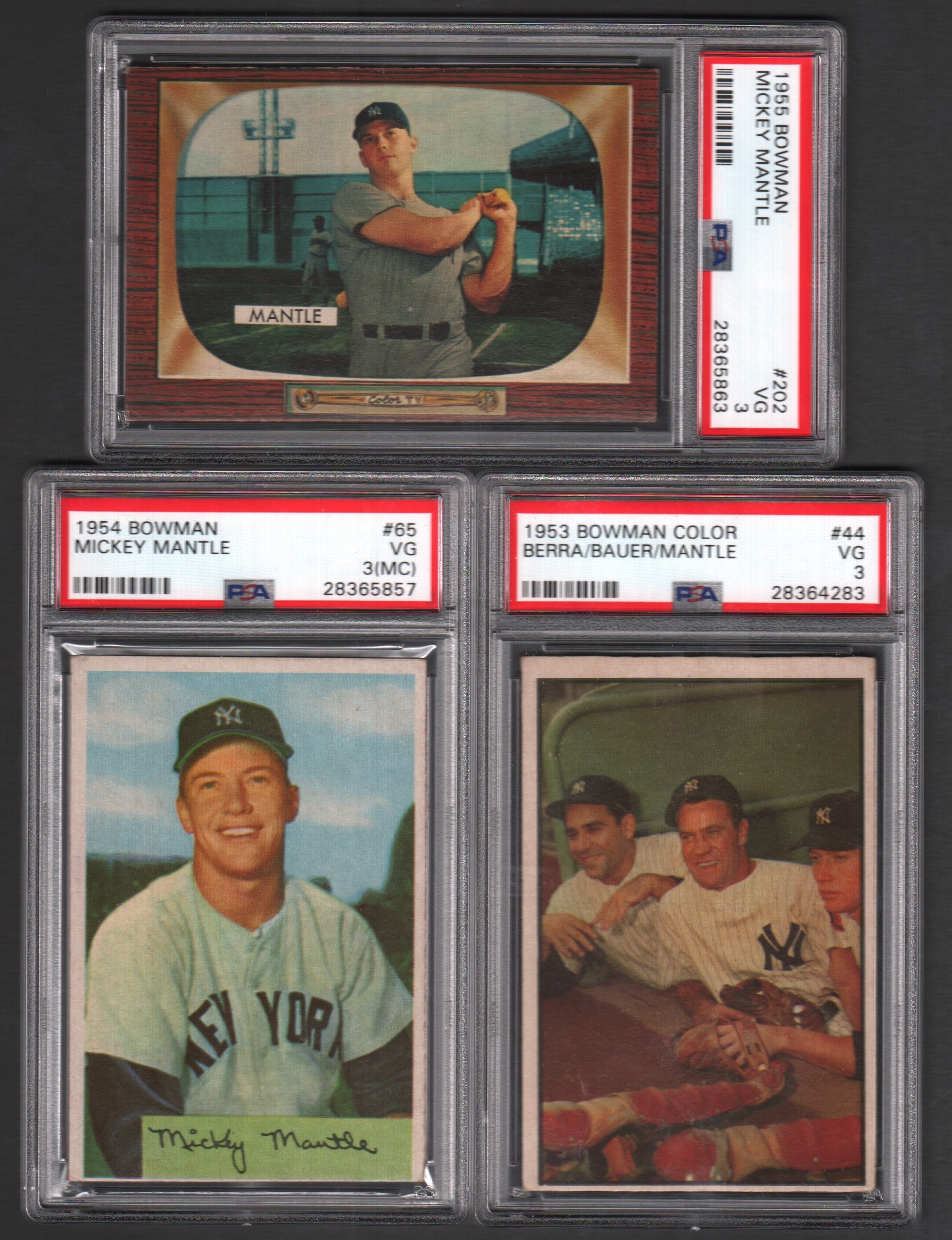 - 1953-1955 Bowman Mickey Mantle PSA Graded Collection of THREE Cards