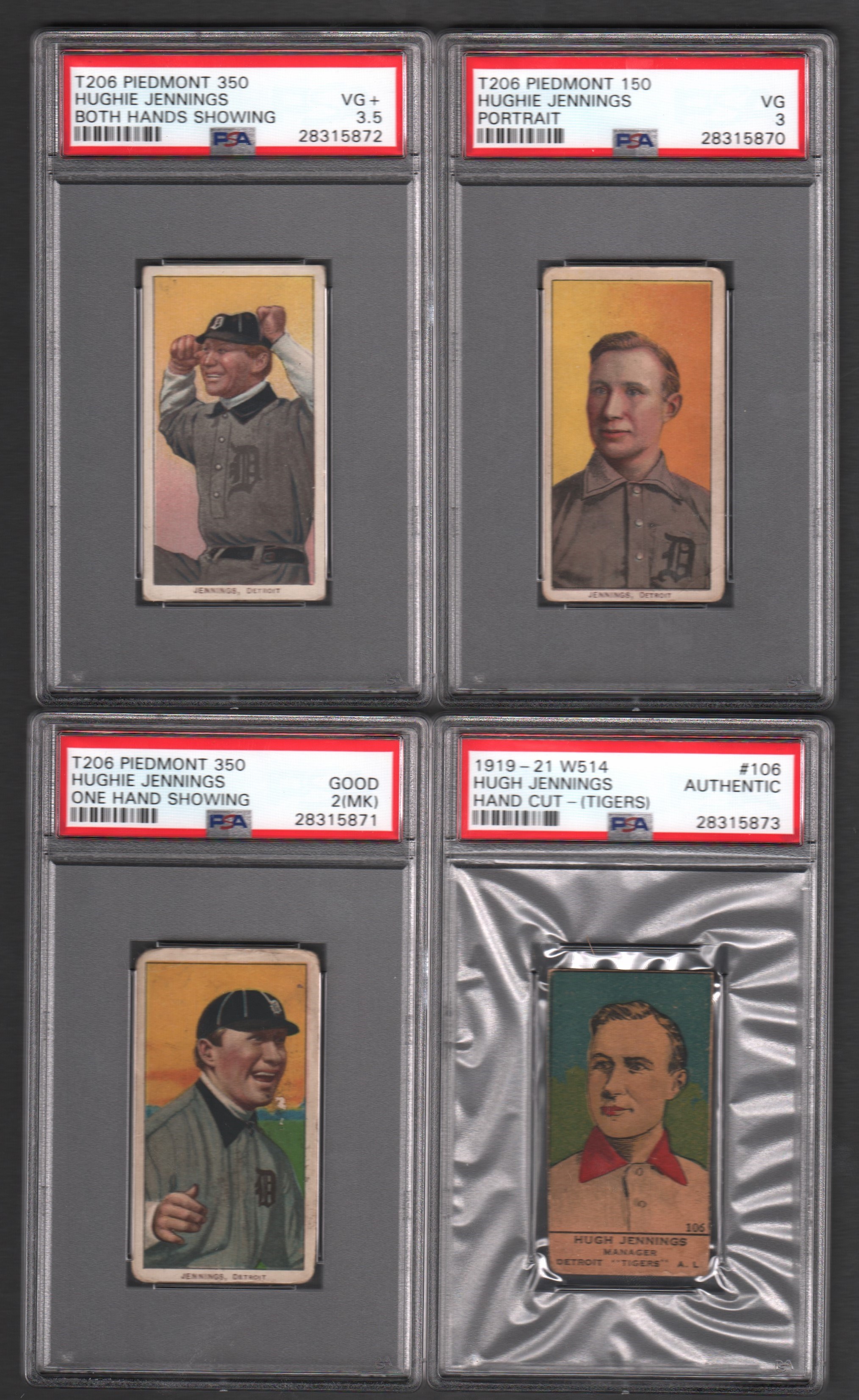 - 1909-1919 Hughie Jennings T206 Trio of PSA Graded Cards plus W514 - Detroit Tigers HOFer!