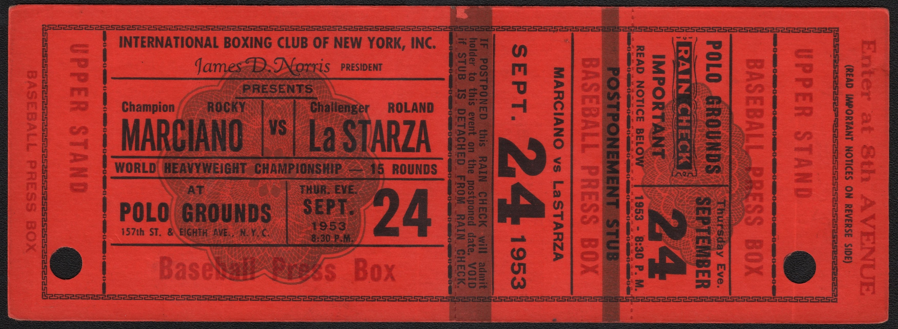 - 1953 Marciano vs La Starza Full Ticket