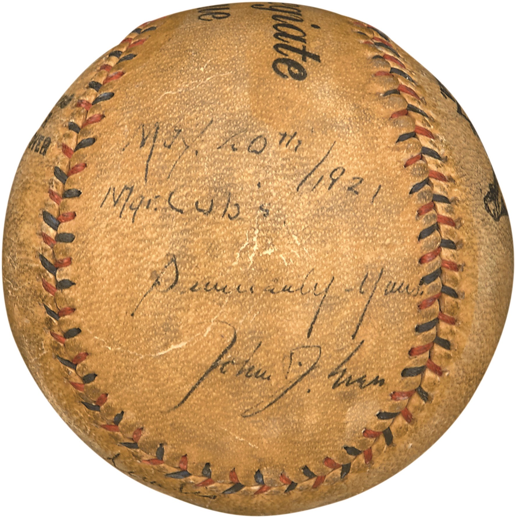 Baseball Autographs - 1921 Johnny Evers Signed Baseball - Displays as a Single! (Evers Family Letter, PSA)