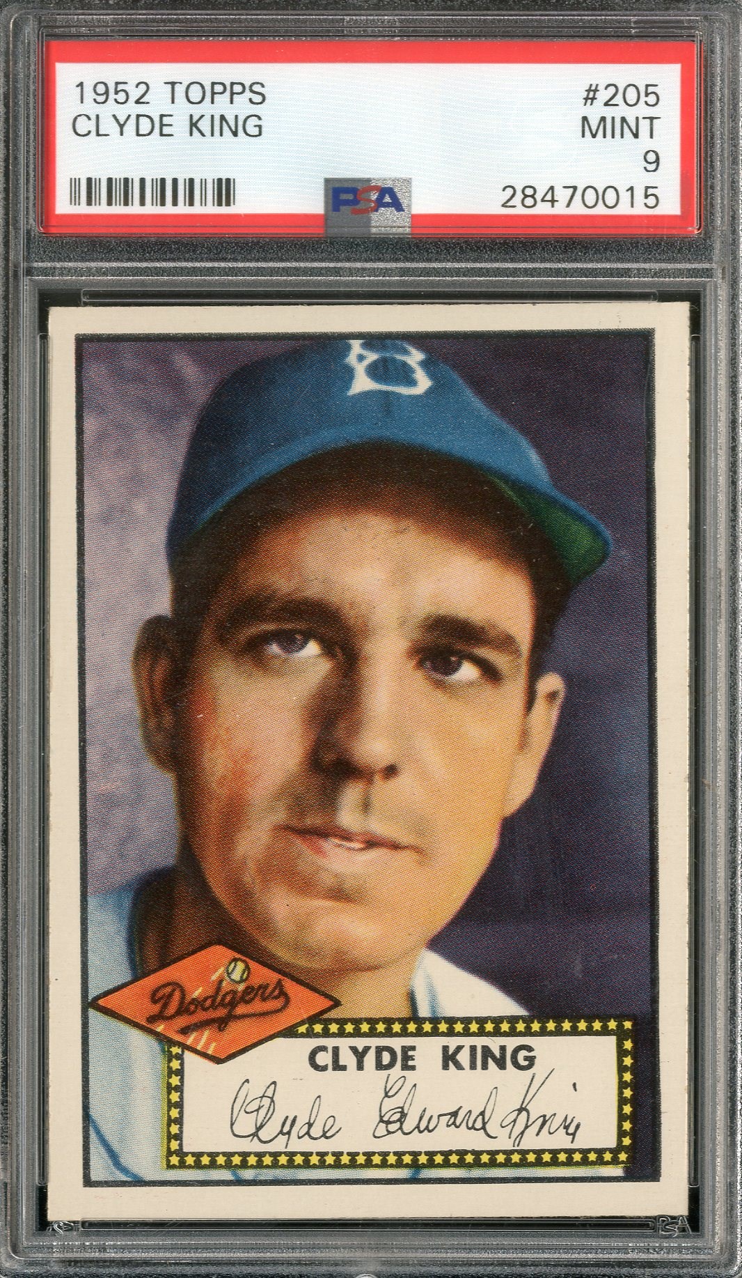 Baseball and Trading Cards - 1952 Topps #205 Clyde King - PSA MINT 9