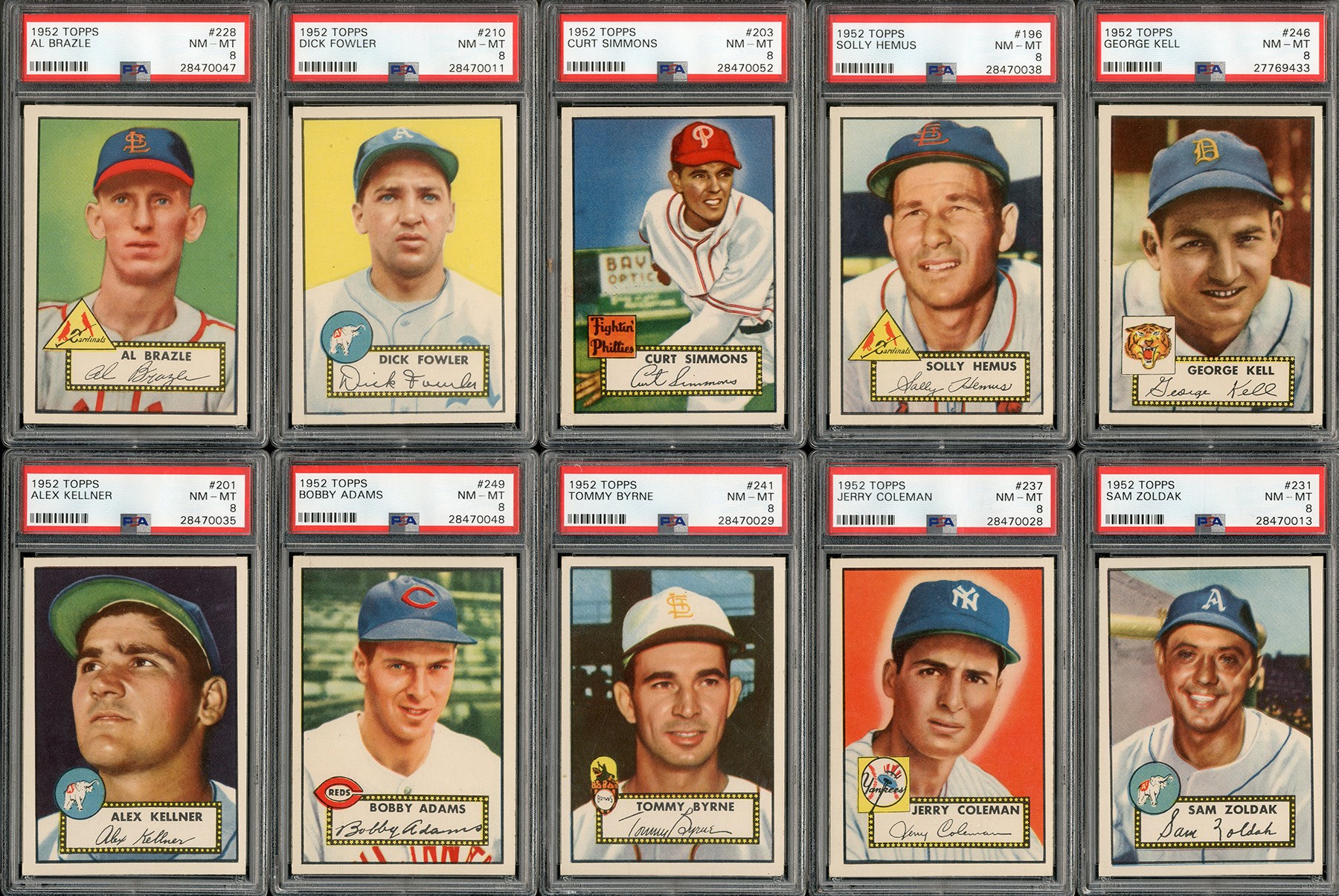 Baseball and Trading Cards - 1952 Topps HIGH GRADE Collection of 12 Cards - All PSA Graded NM-MT 8!