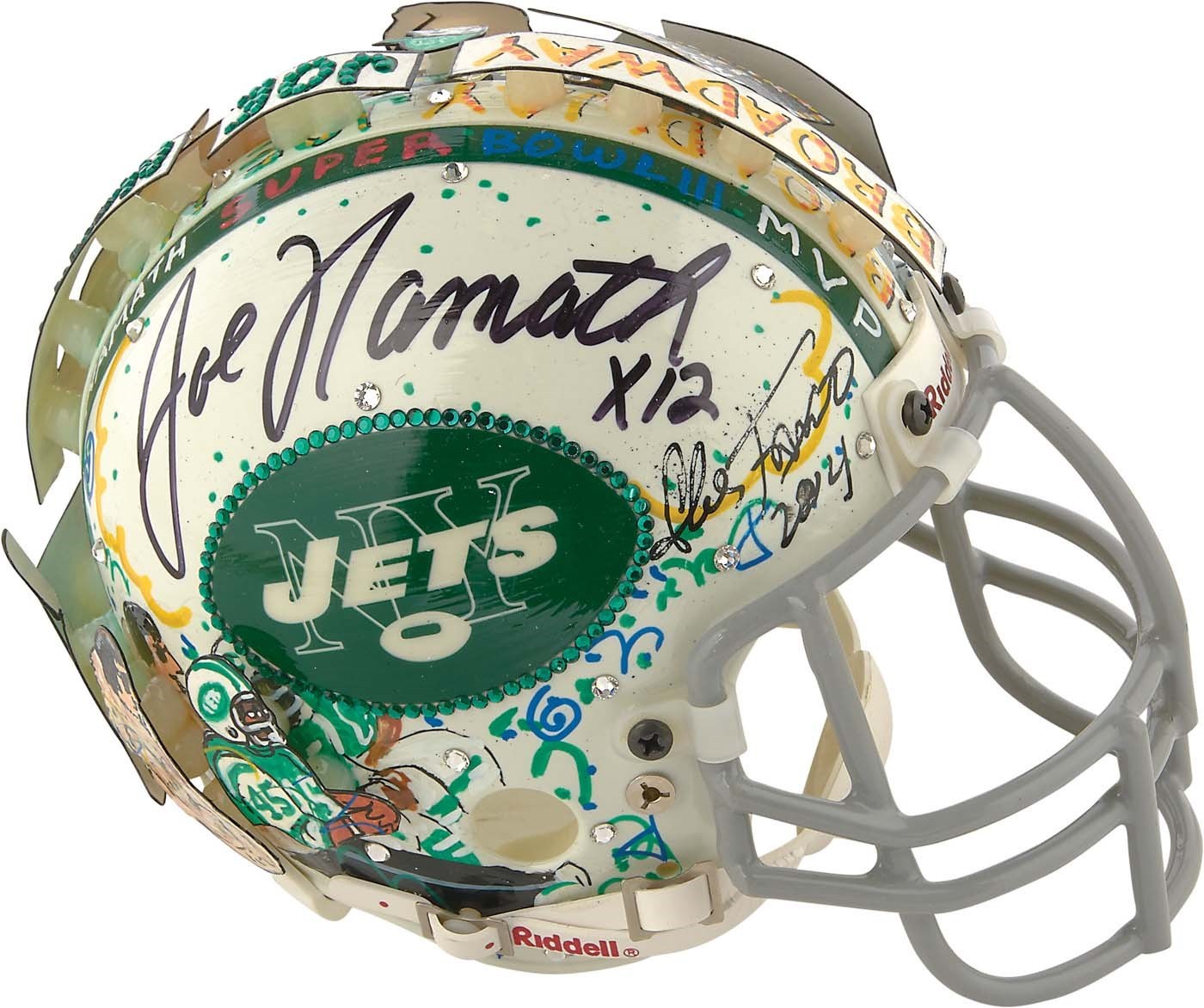 Wonderful 2014 Joe Namath Signed Mini Helmet by Charles Fazzino