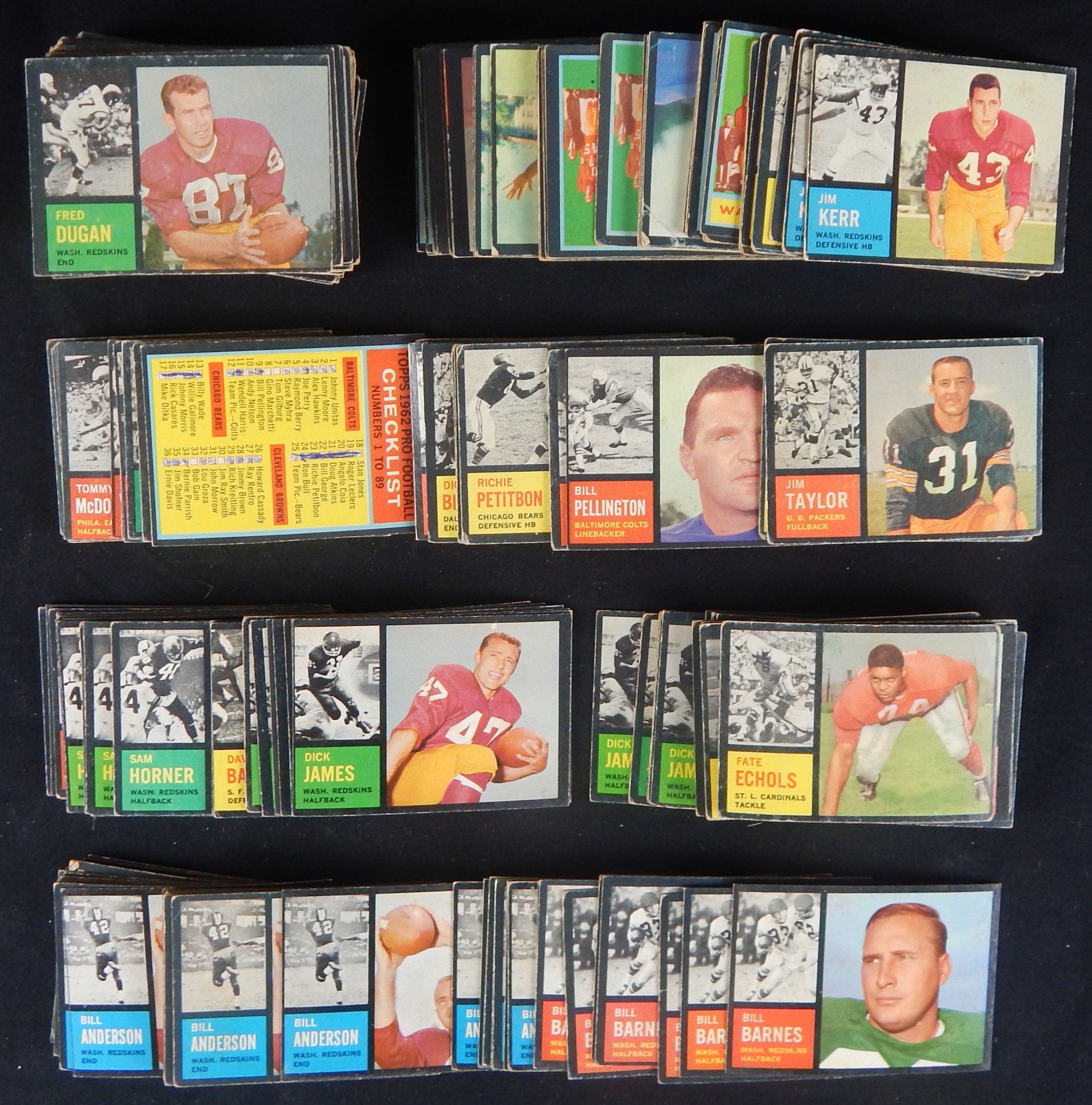- 1962 Topps Football Lot of 250 Cards