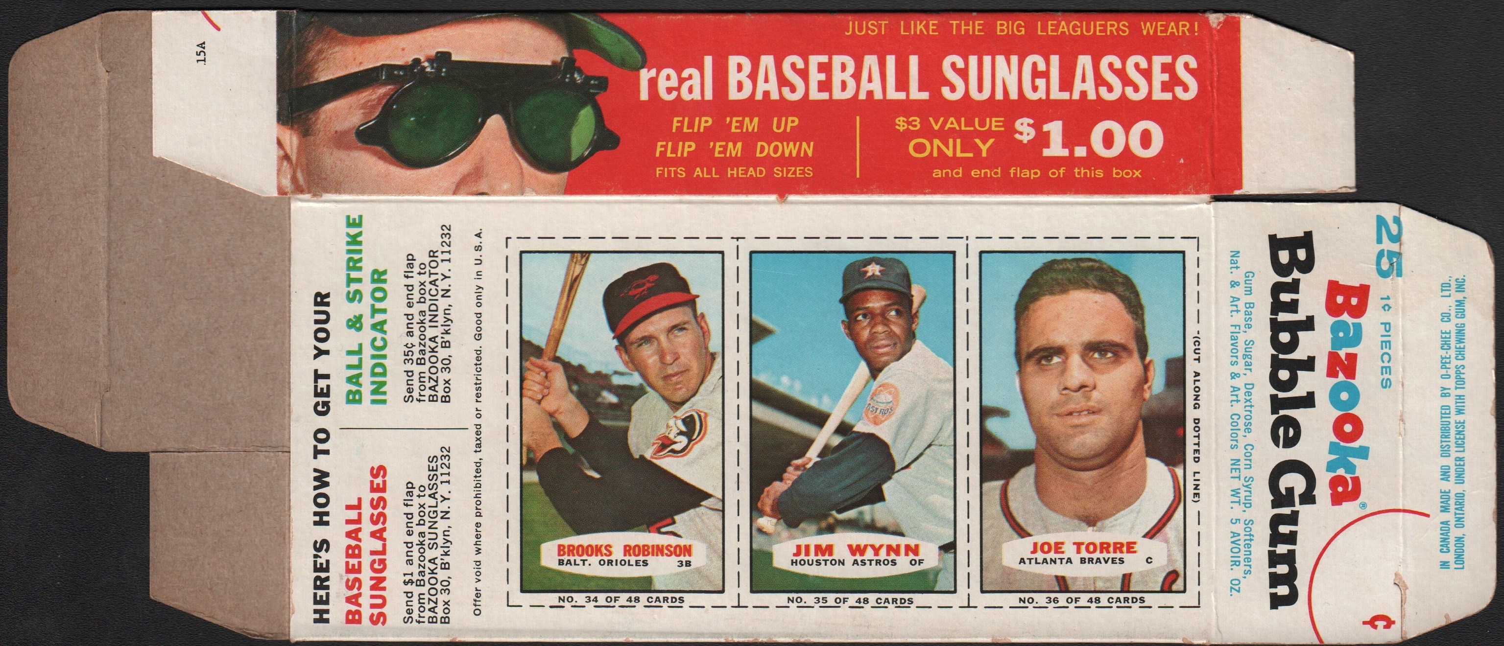 Baseball and Trading Cards - 1966 Bazooka Baseball Card Box w/Robinson/Wynn/Torre