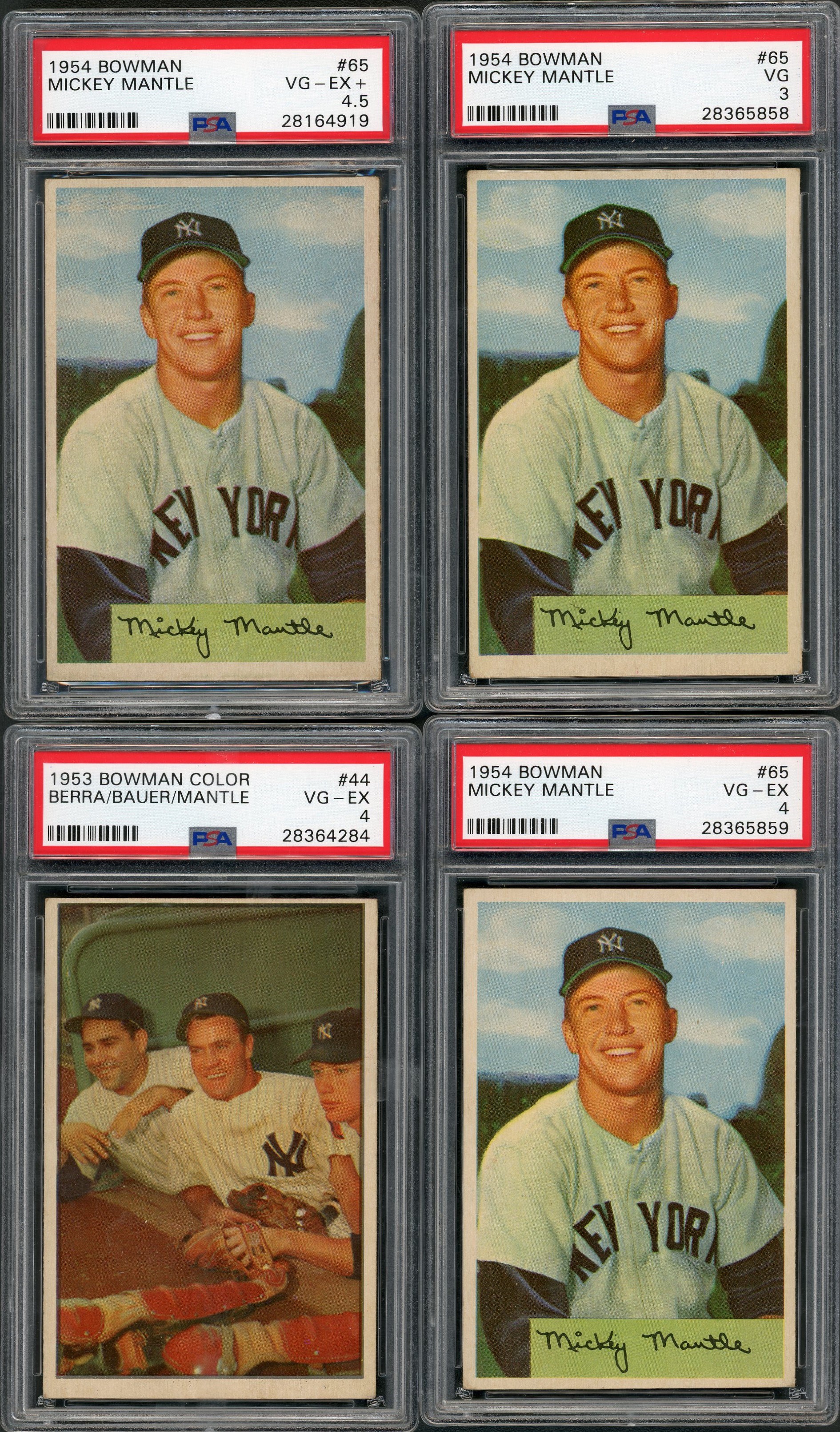 1953-55 Bowman Collection of SEVEN Mickey Mantle Cards