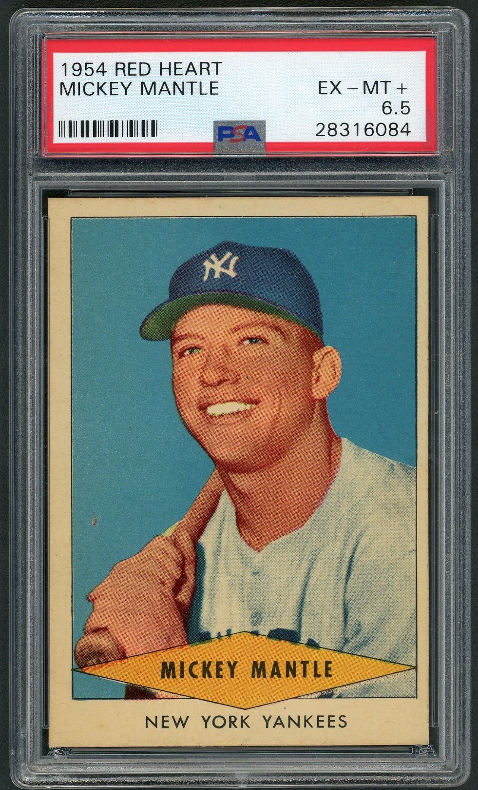 - 1954 Red Heart Mickey Mantle - PSA EX-MT+ 6.5
