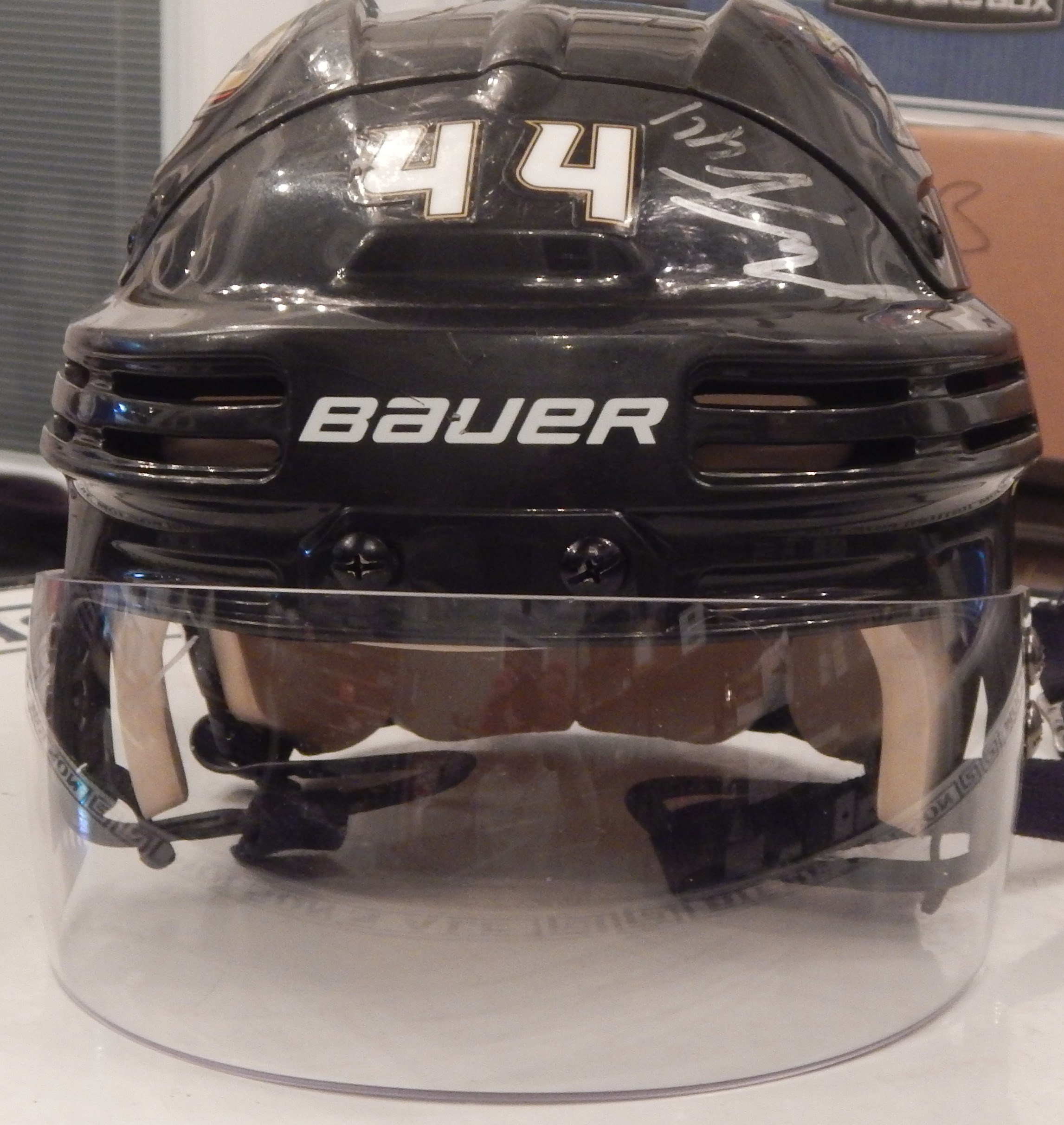 Hockey Equipment - Circa 2015-16 Game Used/Signed Anaheim Ducks Nate Thompson Helmet