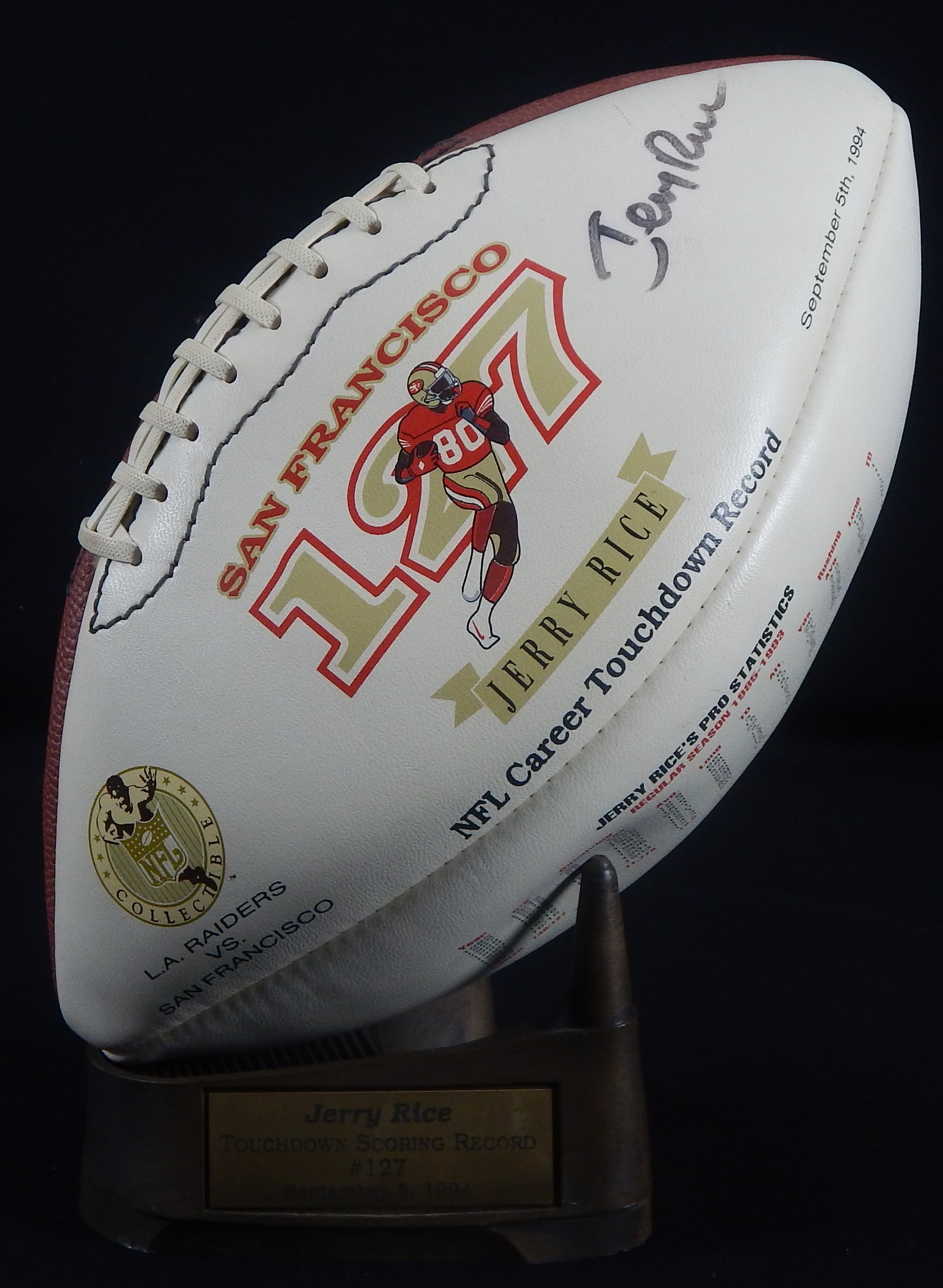 Football - Jerry Rice Touchdown Record Breaking Commemorative Signed Football (PSA/DNA)