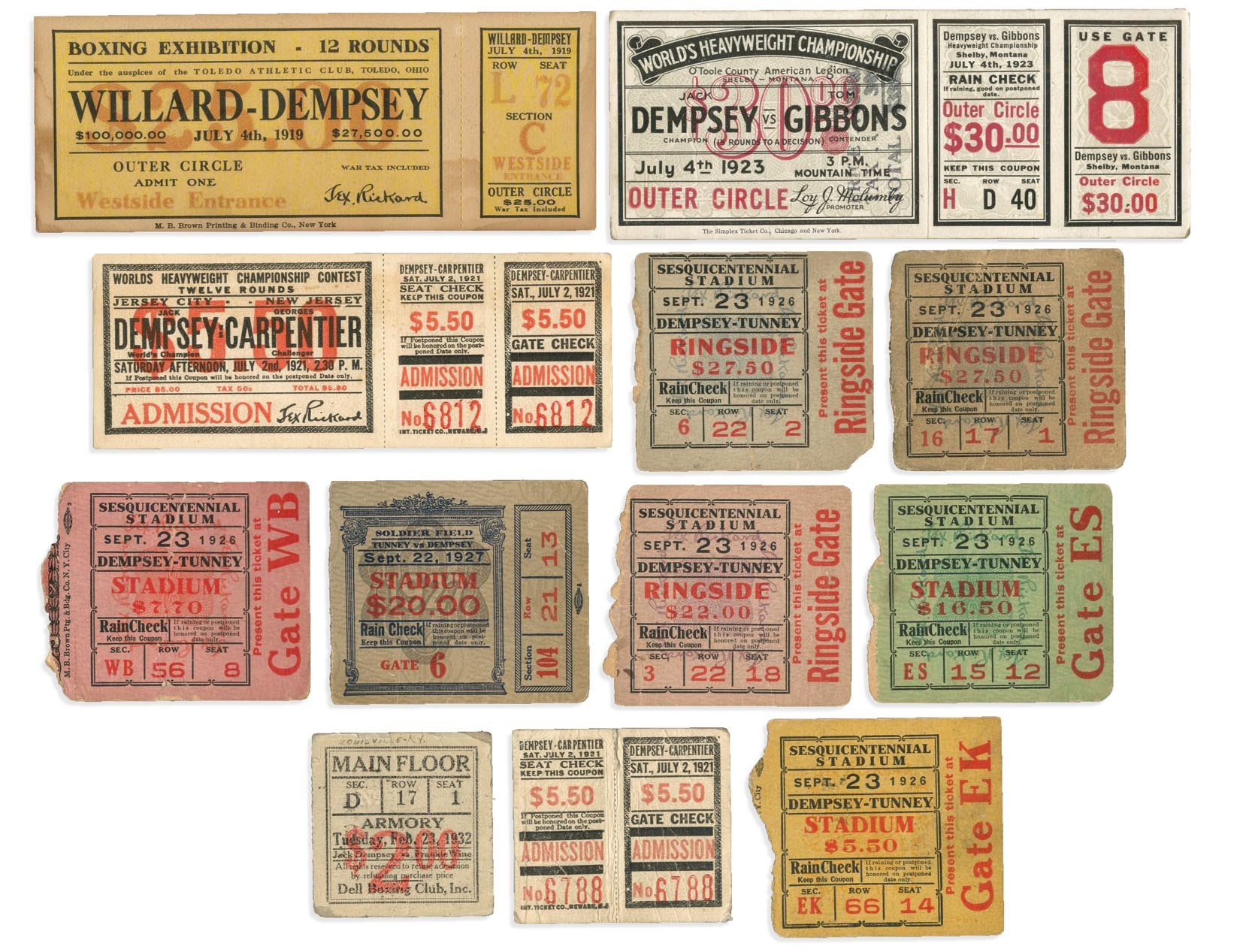 - 1919-32 Jack Dempsey Ticket Collection (12)
