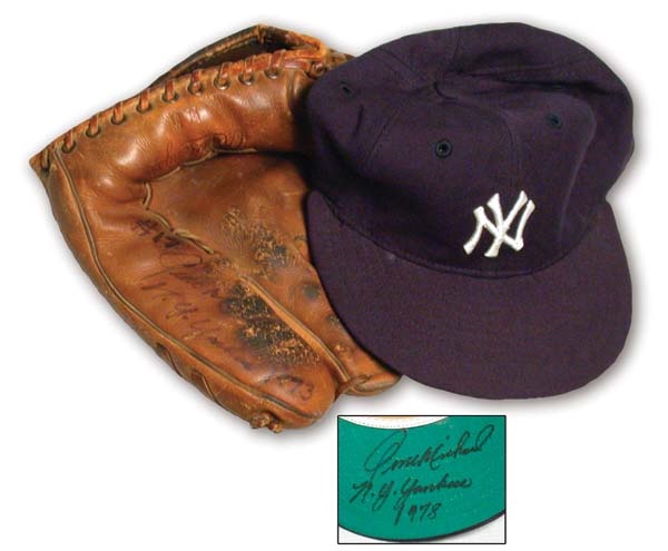 NY Yankees, Giants & Mets - 1970's Gene Michael Game Worn Glove & Cap