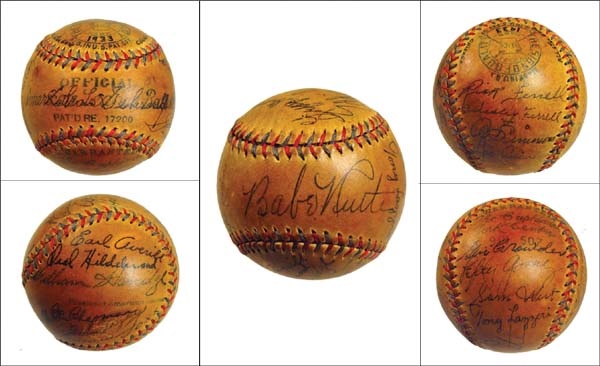 Autographed Baseballs - 1933 American League All-Star Team Signed Baseball
