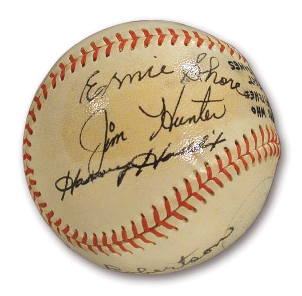 Autographed Baseballs - Perfect Game Pitchers Signed Baseball with Five Deceased Players