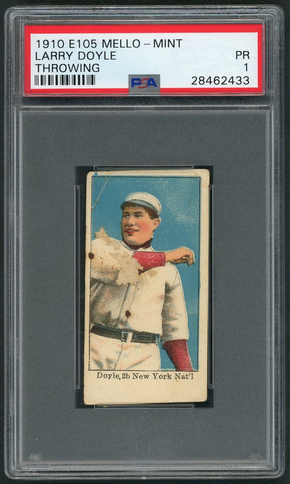 Baseball and Trading Cards - 1910 E105 Mello-Mint Larry Doyle (Throwing) - PSA PR 1