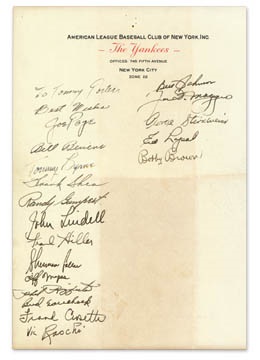 - 1948 New York Yankees Team Signed Sheet