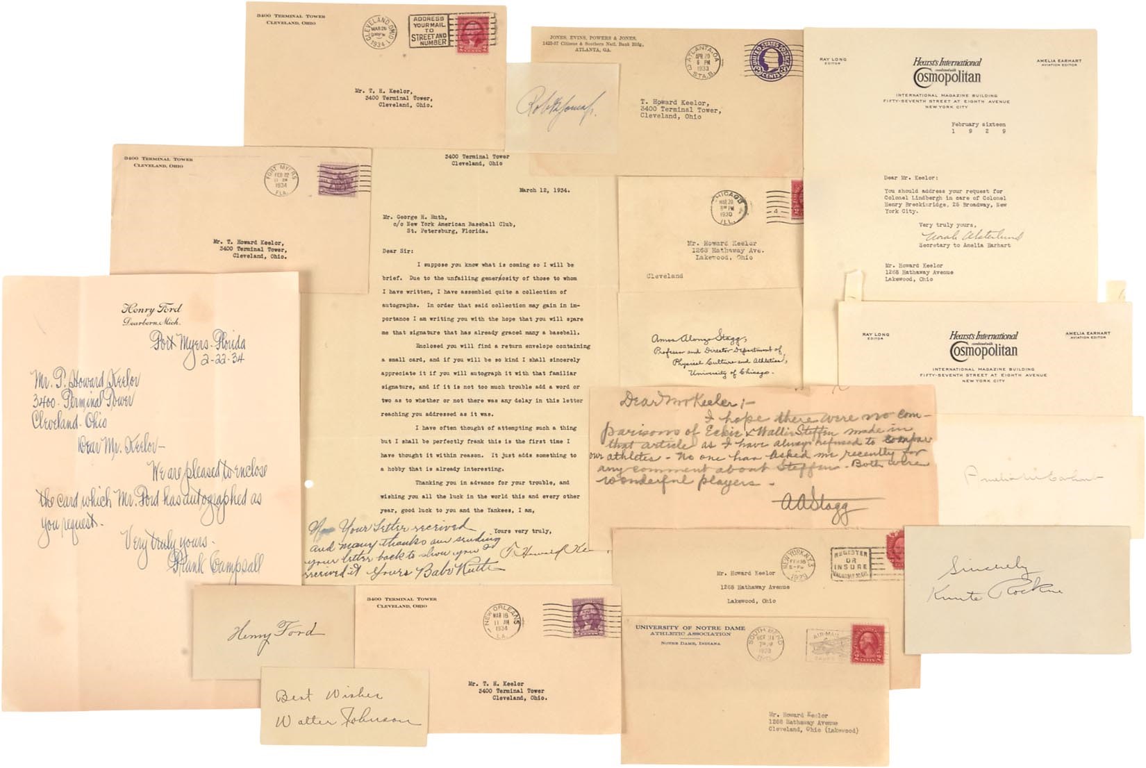 - 1920s-30s Sport Legends & Important Figures Autograph Request Archive - Ruth, Rockne, Earhart, Ford (20+)