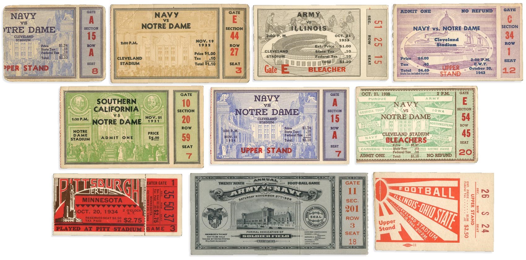 - 1920s-40s Notre Dame & Collegiate Football Ticket Collection (10)