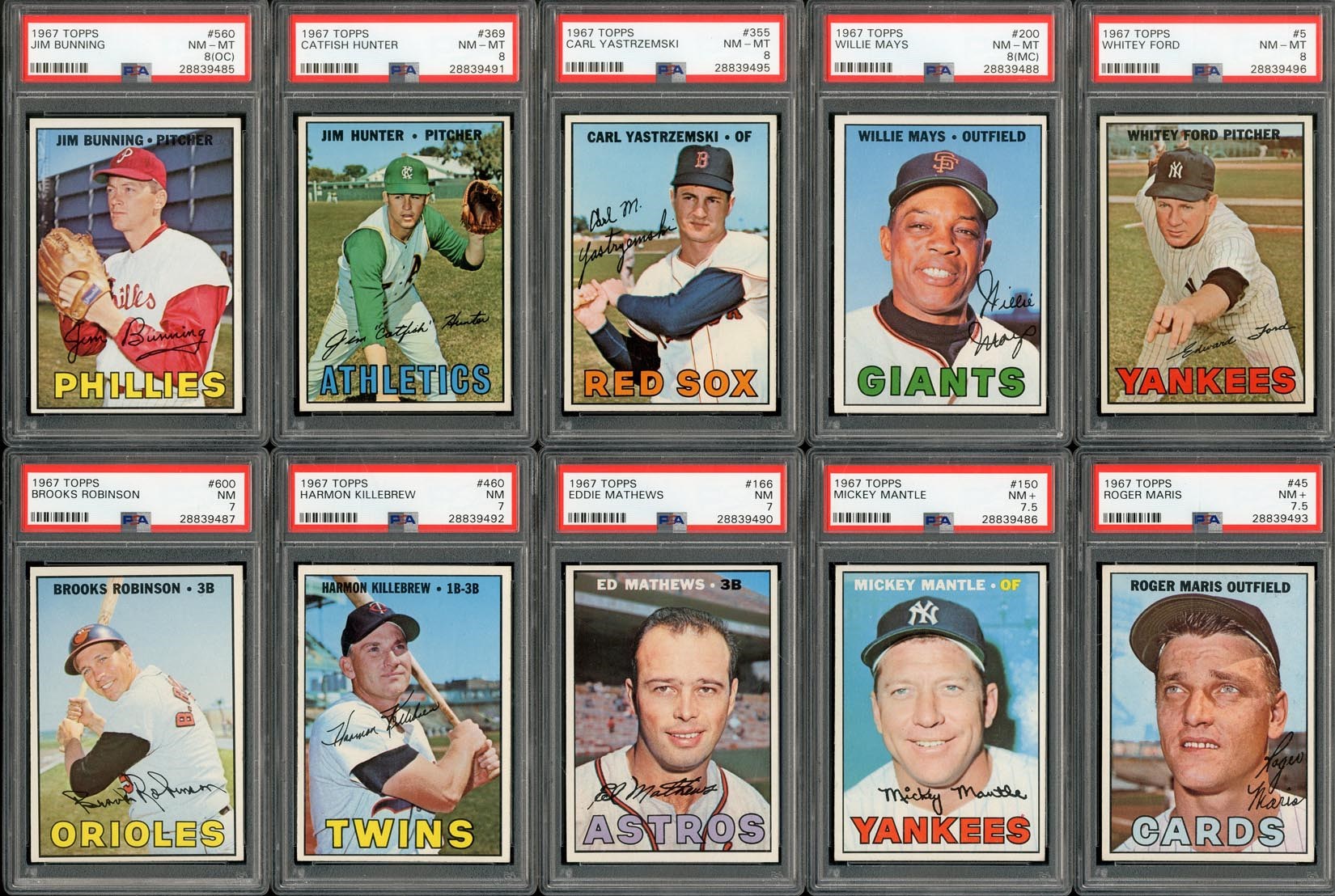 - 1967 Topps HIGH GRADE Complete Set of 609 Cards with 15 PSA Graded
