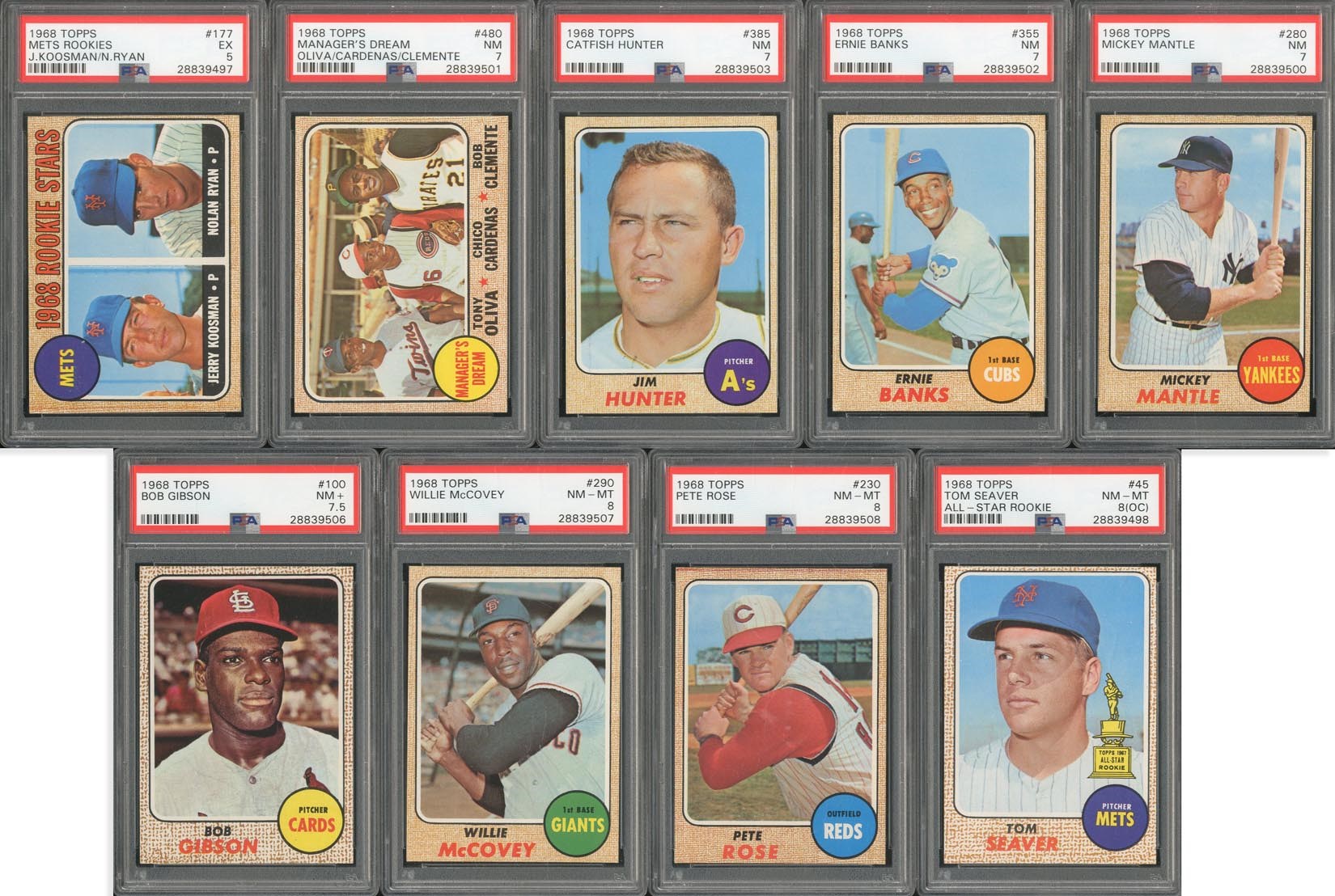 - 1968 Topps HIGH GRADE Complete Set of 598 Cards with 9 PSA Graded