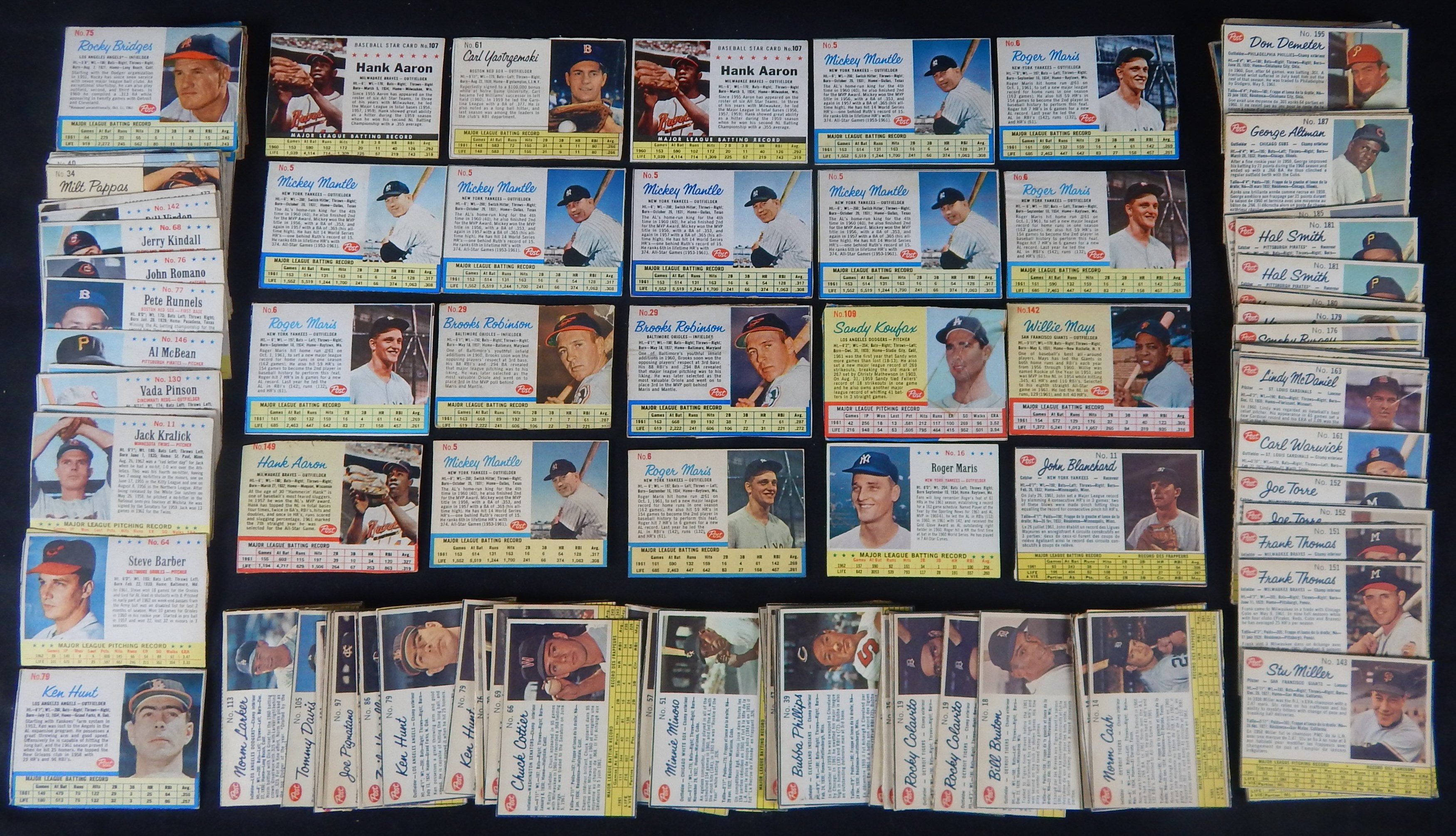 - 1960-63 Post Cereal Collection of 130 Cards with Stars