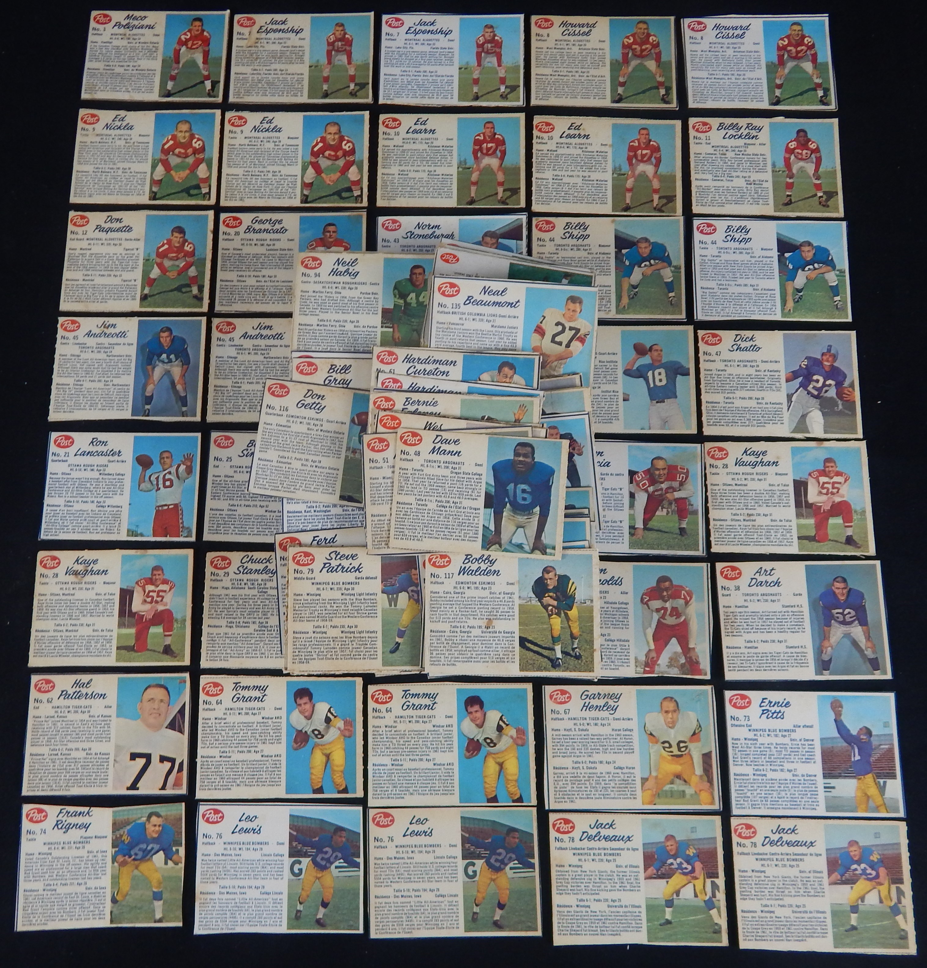 - 1962 Post Canadian Football Collection of 87 Cards