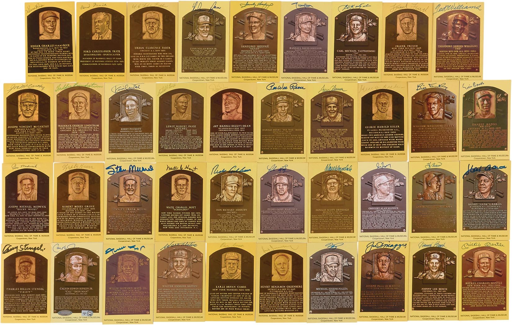 Baseball Autographs - Signed Yellow Hall of Fame Plaque Postcards (150)