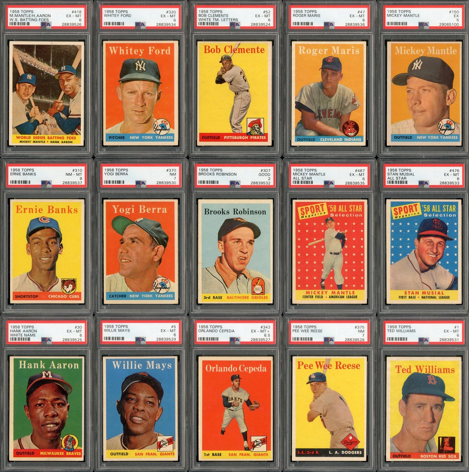 - 1958 Topps HIGH GRADE Near-Complete Set of 494 Cards with 15 PSA Graded