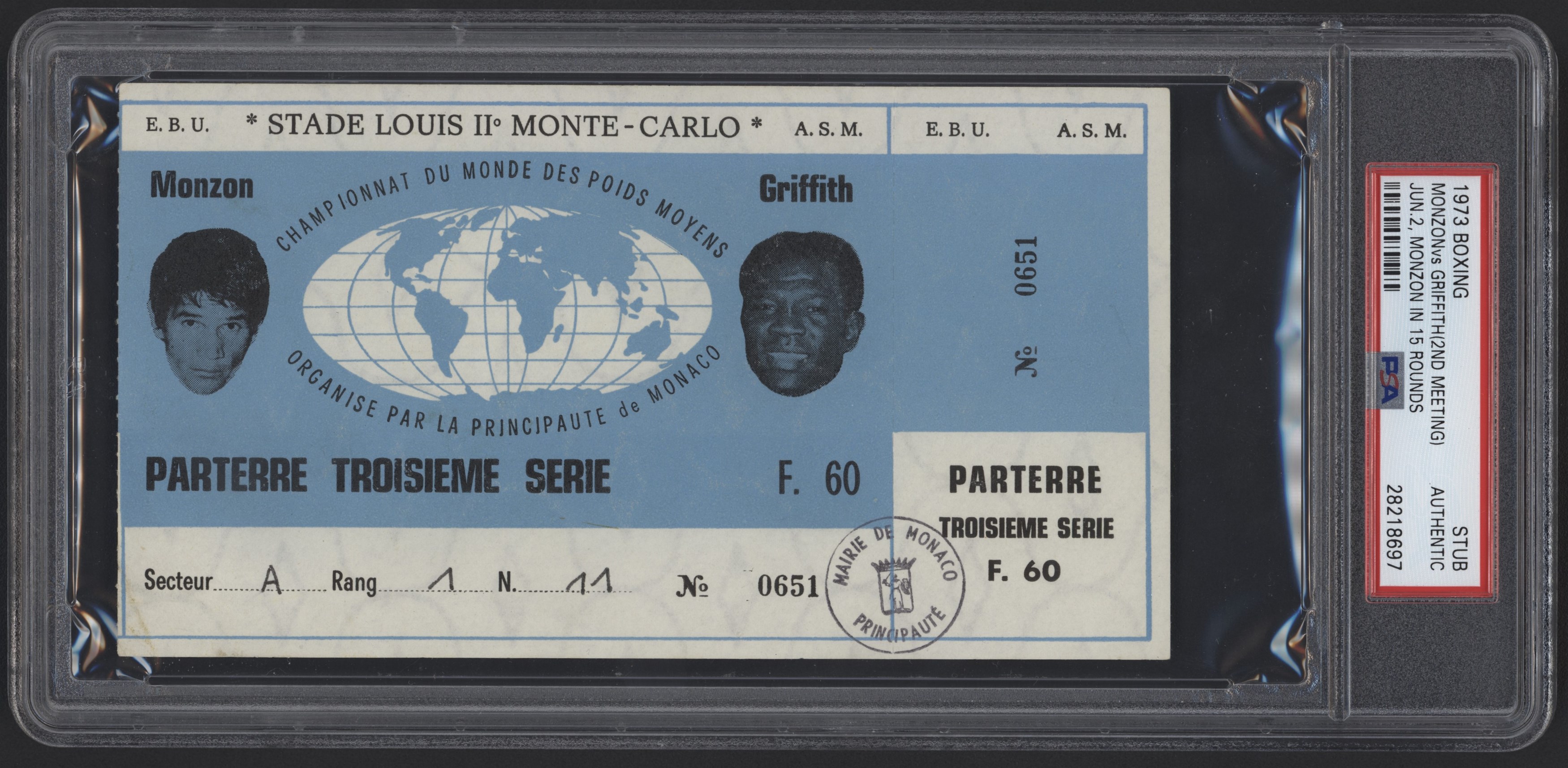 Tickets - 1973 Carlos Monzon vs. Emile Griffith Ticket Stub