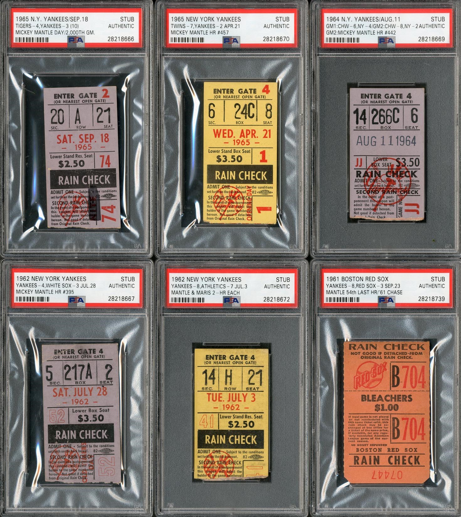 Incredible Mickey Mantle Ticket Stub Collection (6)