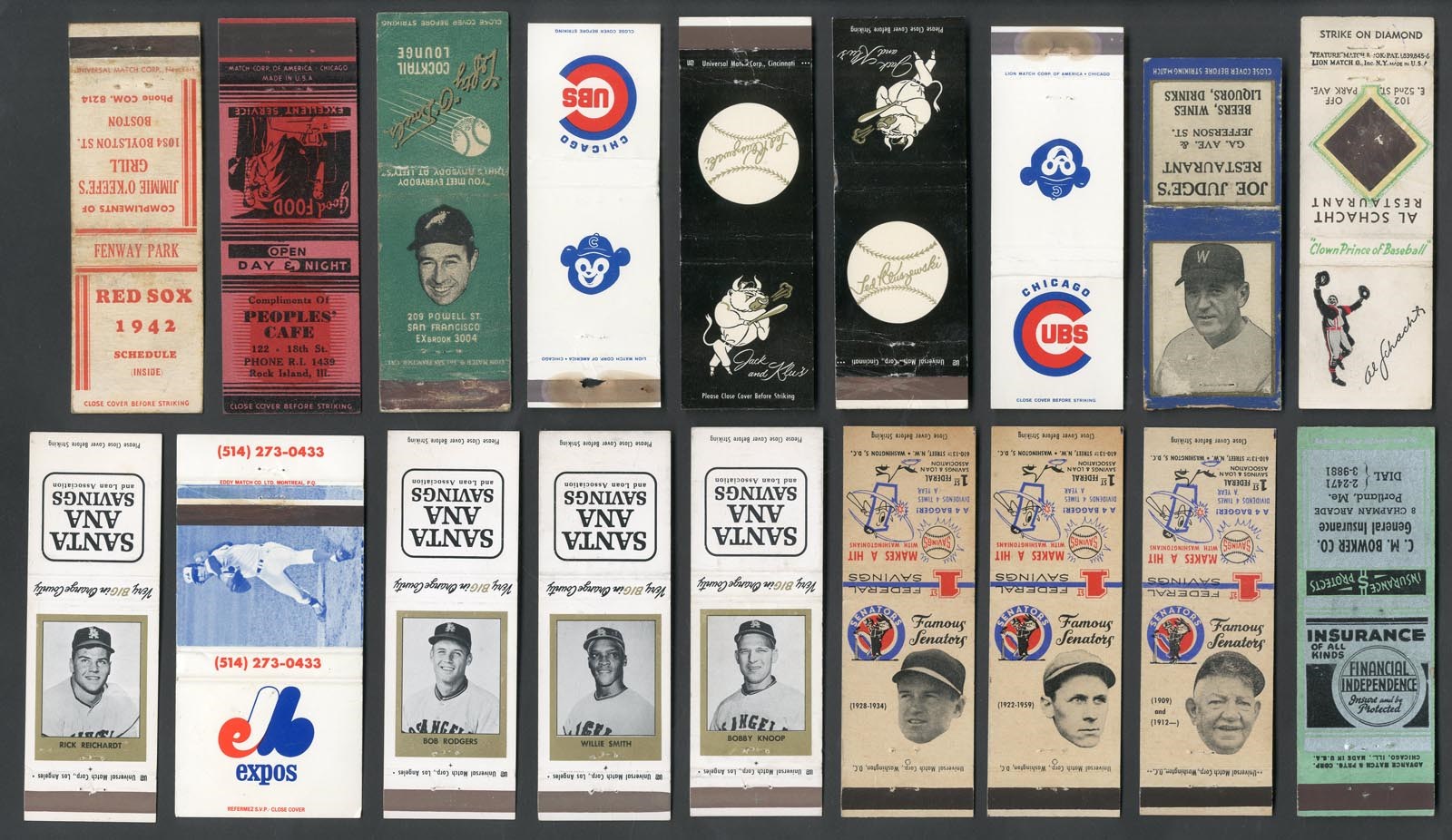 - 1950s - 1970s HIGH GRADE Vintage Baseball Matchbook Collection
