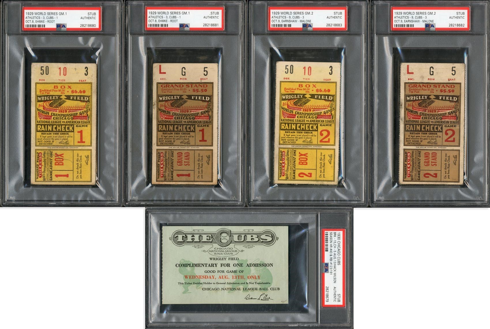 1929 Cubs World Series Ticket Stub Collection (5)
