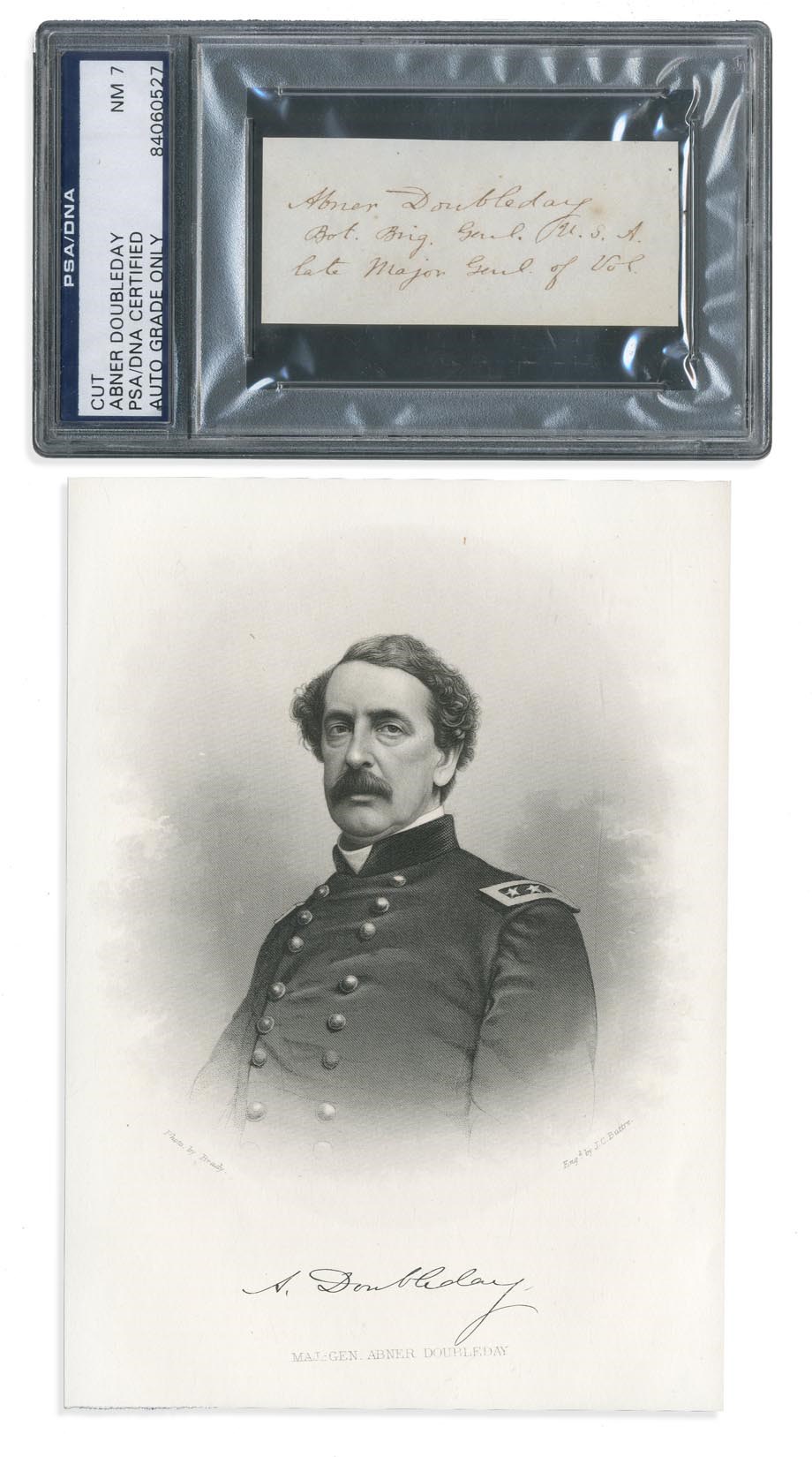 Baseball Autographs - Abner Doubleday Autograph PSA NM 7 with Engraving