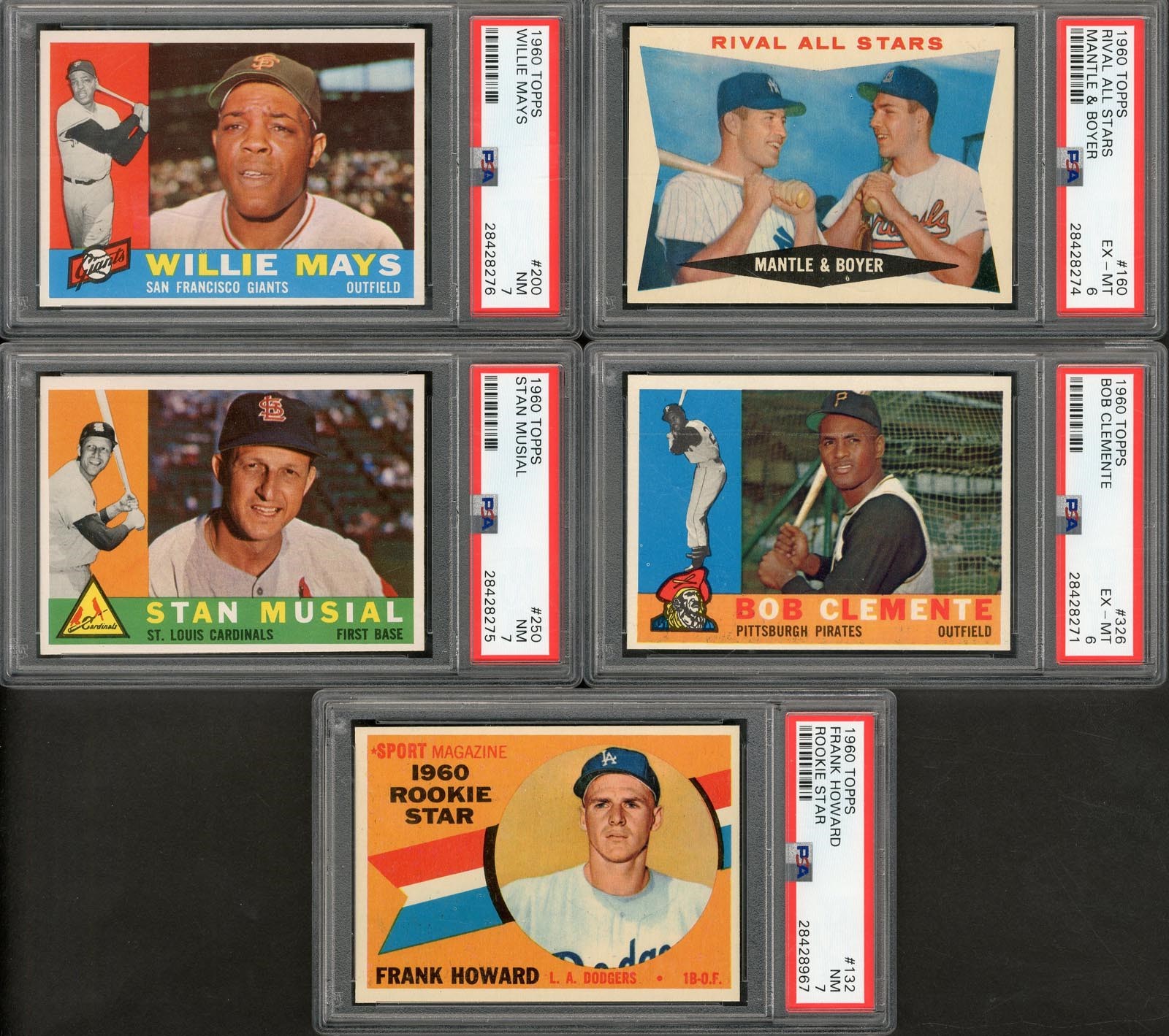 - 1960 Topps PSA Graded Collection with Mays and Musial