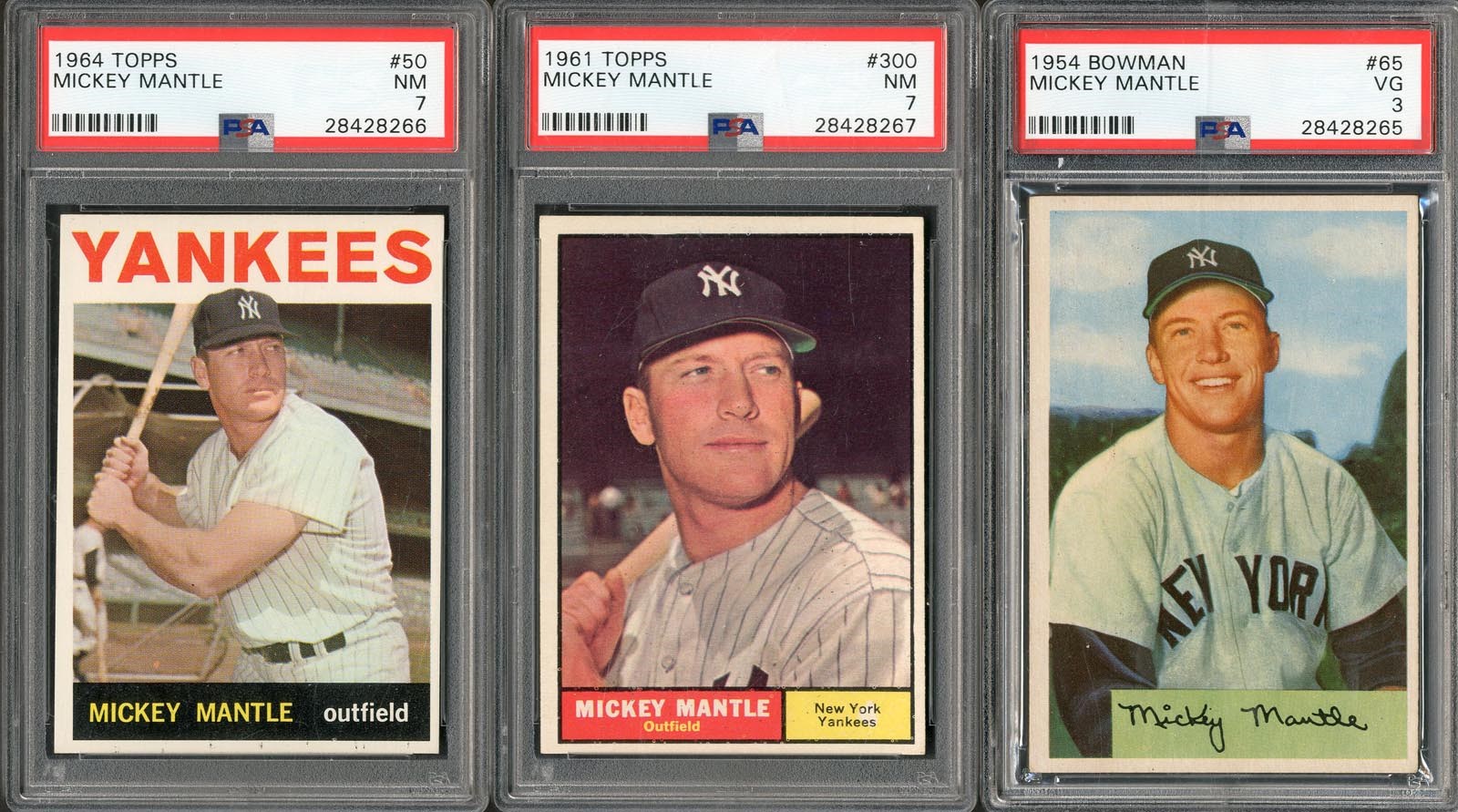 - 1954-1964 Mickey Mantle PSA Graded Collection (3)