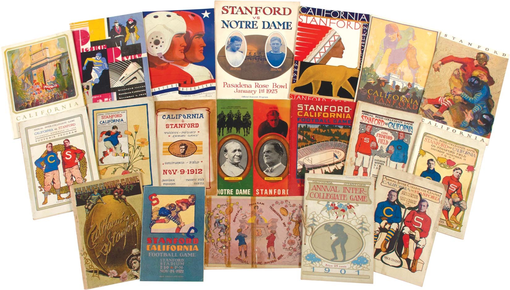 Football - 1890s-1960s Stanford Football Program Collection w/1920s Rose Bowls (95+)