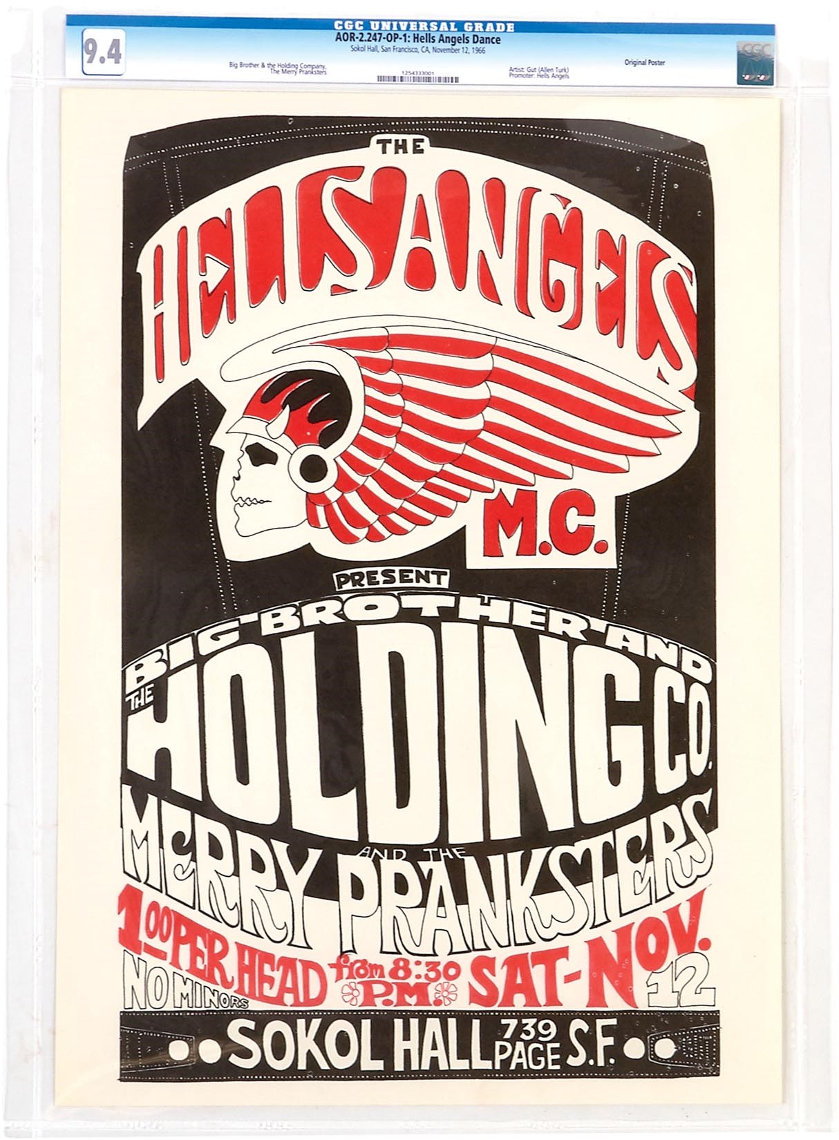 - First Printing 1966 Hells Angels Poster by Gut w/Grateful Dead, Janis Joplin & Ken Kesey (CGC Graded 9.4 NM)