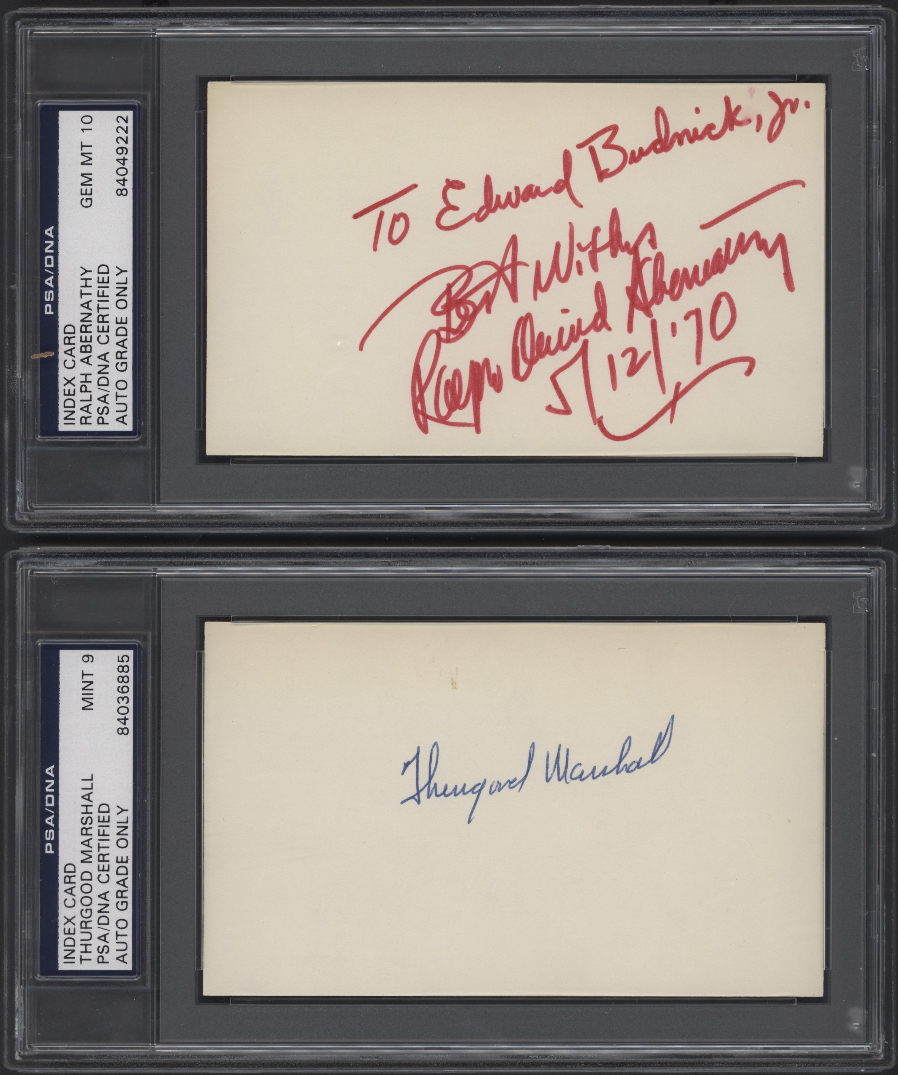 Autographs - Thurgood Marshall & Ralph Abernathy PSA 10 Civil Rights Autographs (2)