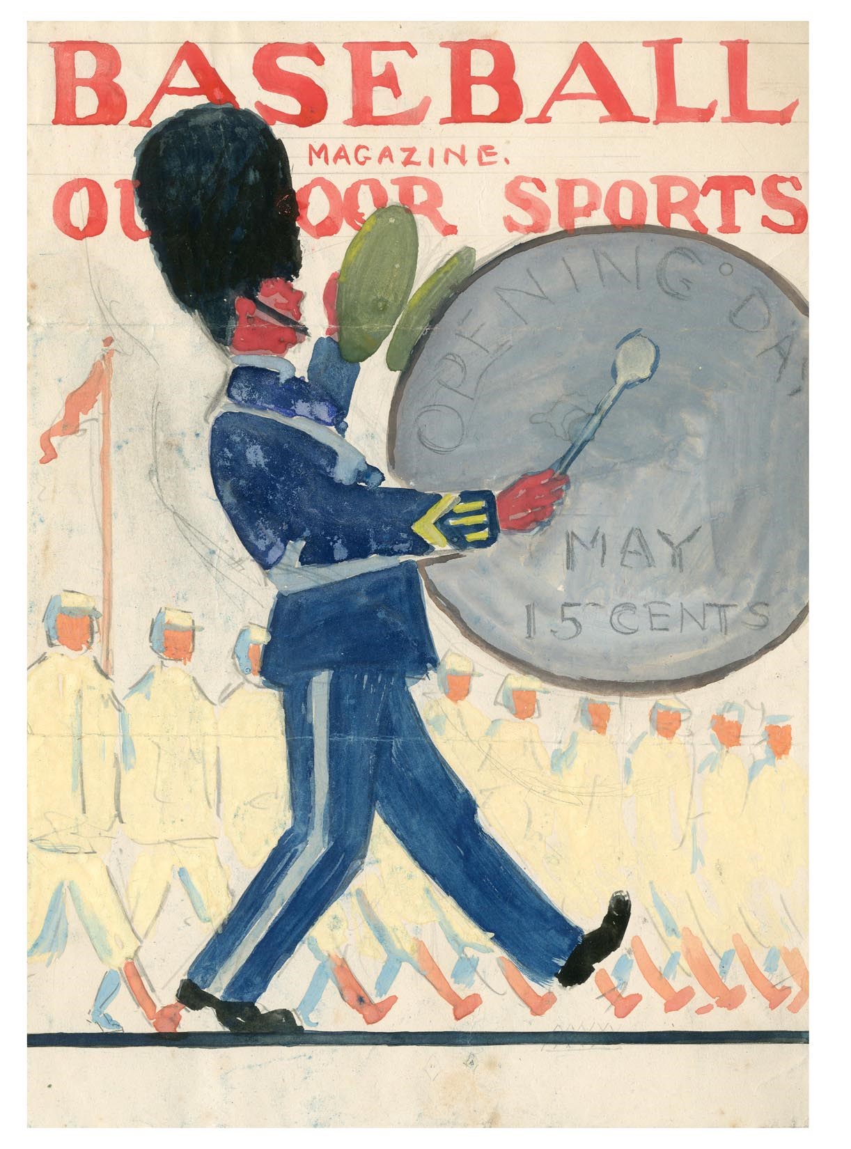 The Baseball Magazine Original Art - 1912 "Opening Day" Baseball Magazine Cover Art Study by Gerrit Beneker (1882-1934)