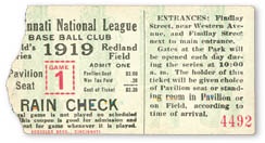 - 1919 World Series Game One Ticket Stub