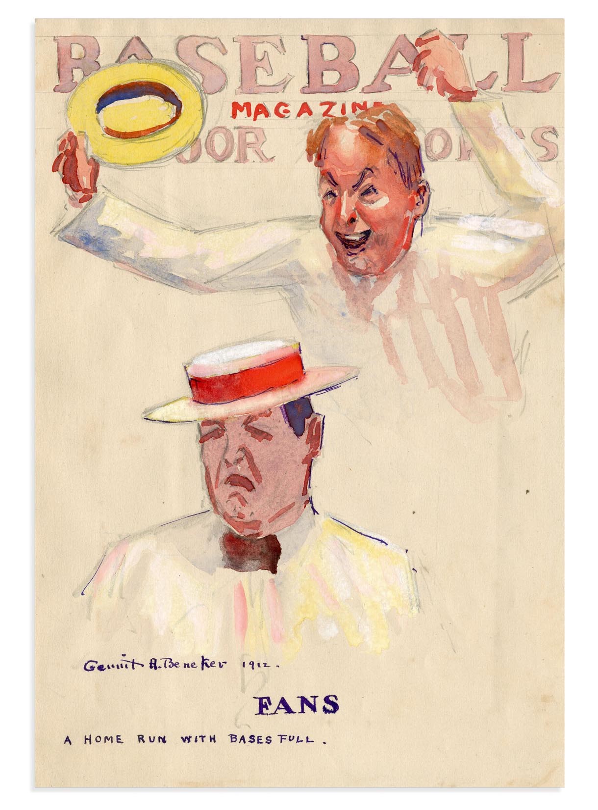 The Baseball Magazine Original Art - 1912 Baseball Magazine "Fans" Cover Art Study by Gerrit Beneker (1882-1934)