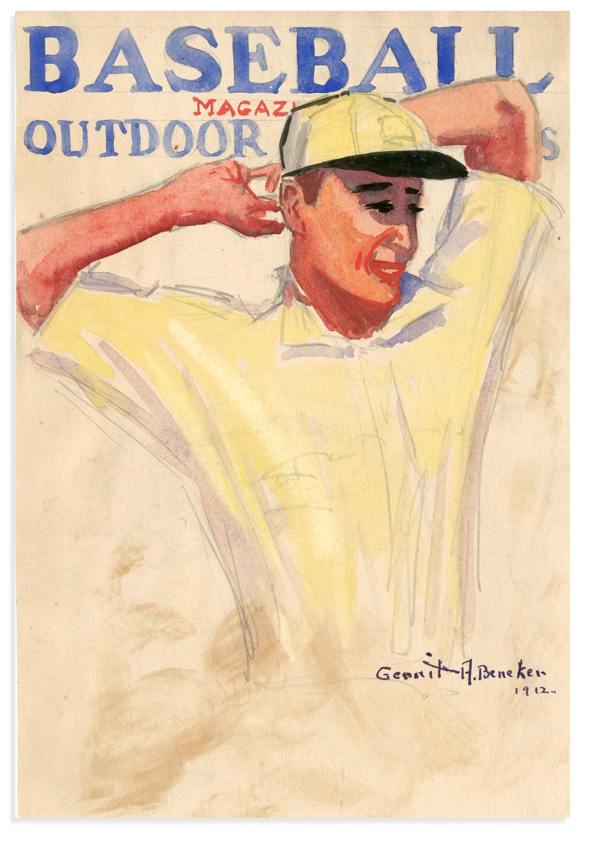 - 1912/1925 "World Series Number" Baseball Magazine Cover Art Study by Gerrit Beneker (1882-1934)