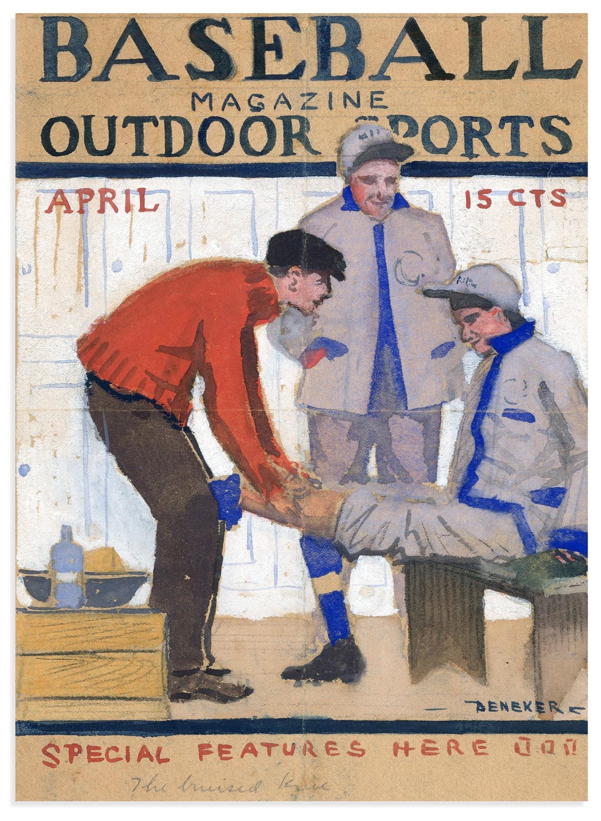 The Baseball Magazine Original Art - 1911 Baseball Magazine "Nap Lajoie" Cover Art Study by Gerrit Beneker (1882-1934)
