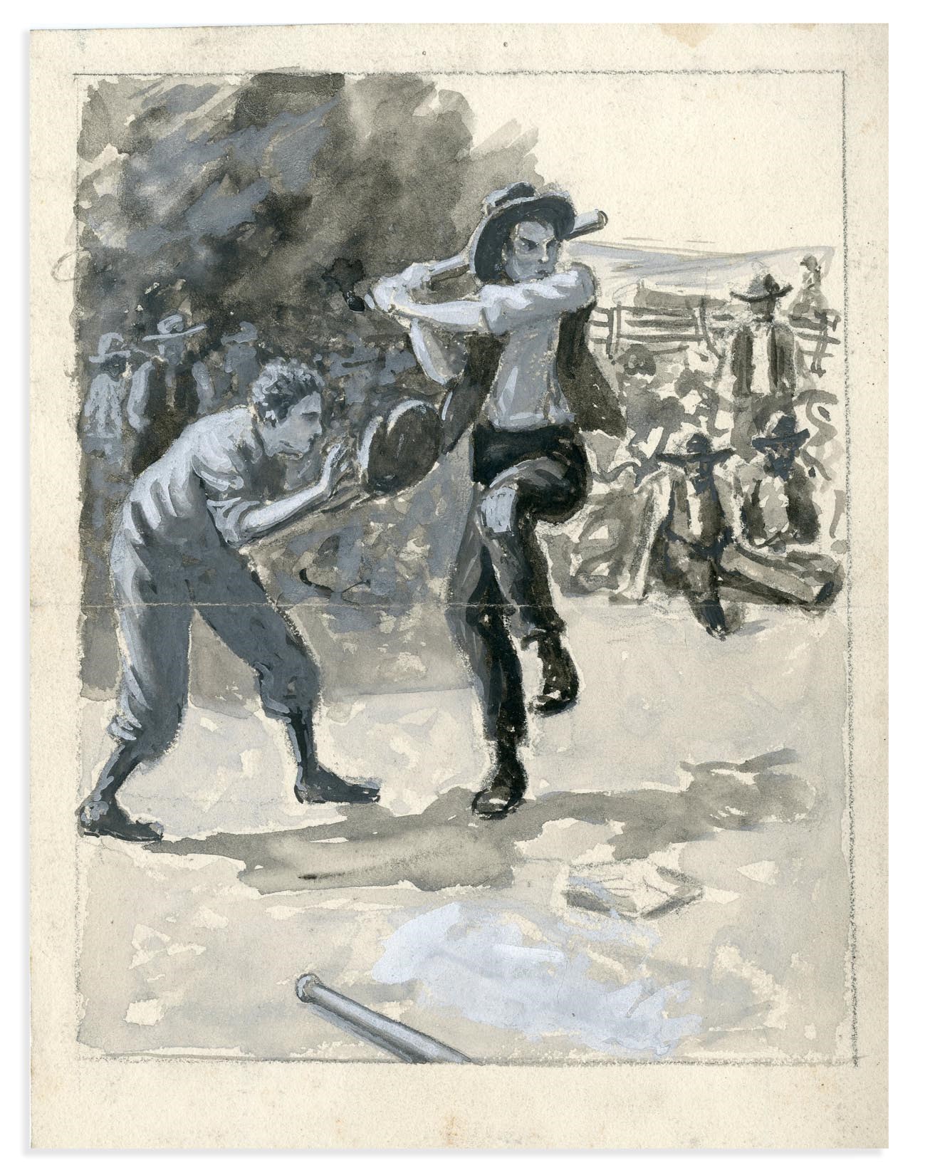 The Baseball Magazine Original Art - 1910s "Town Ball" Baseball Cover Art Study by Gerrit Beneker (1882-1934)