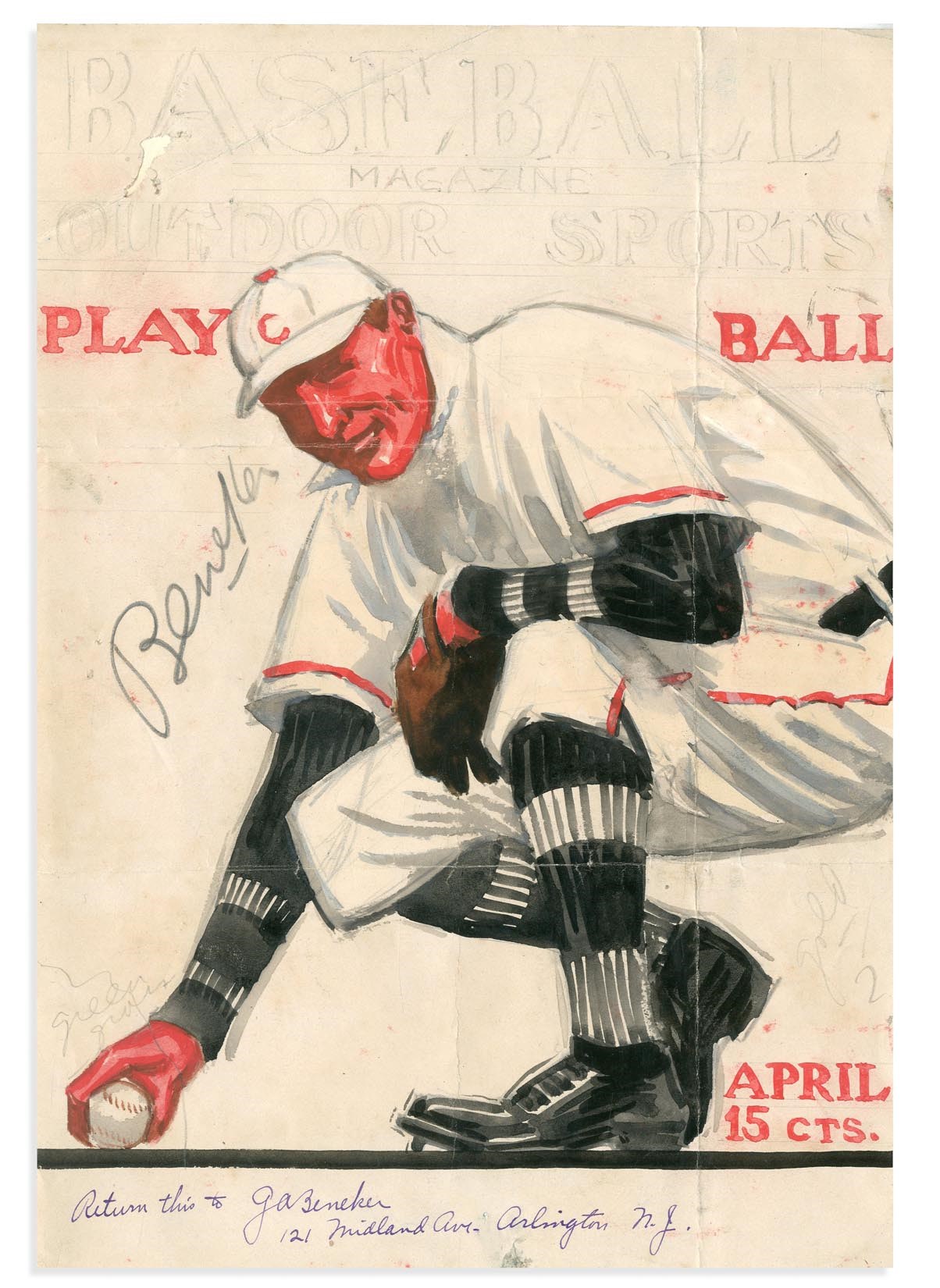 April 1912 "Baseball Magazine" Cover Art Study by Gerrit Beneker (1882-1934)