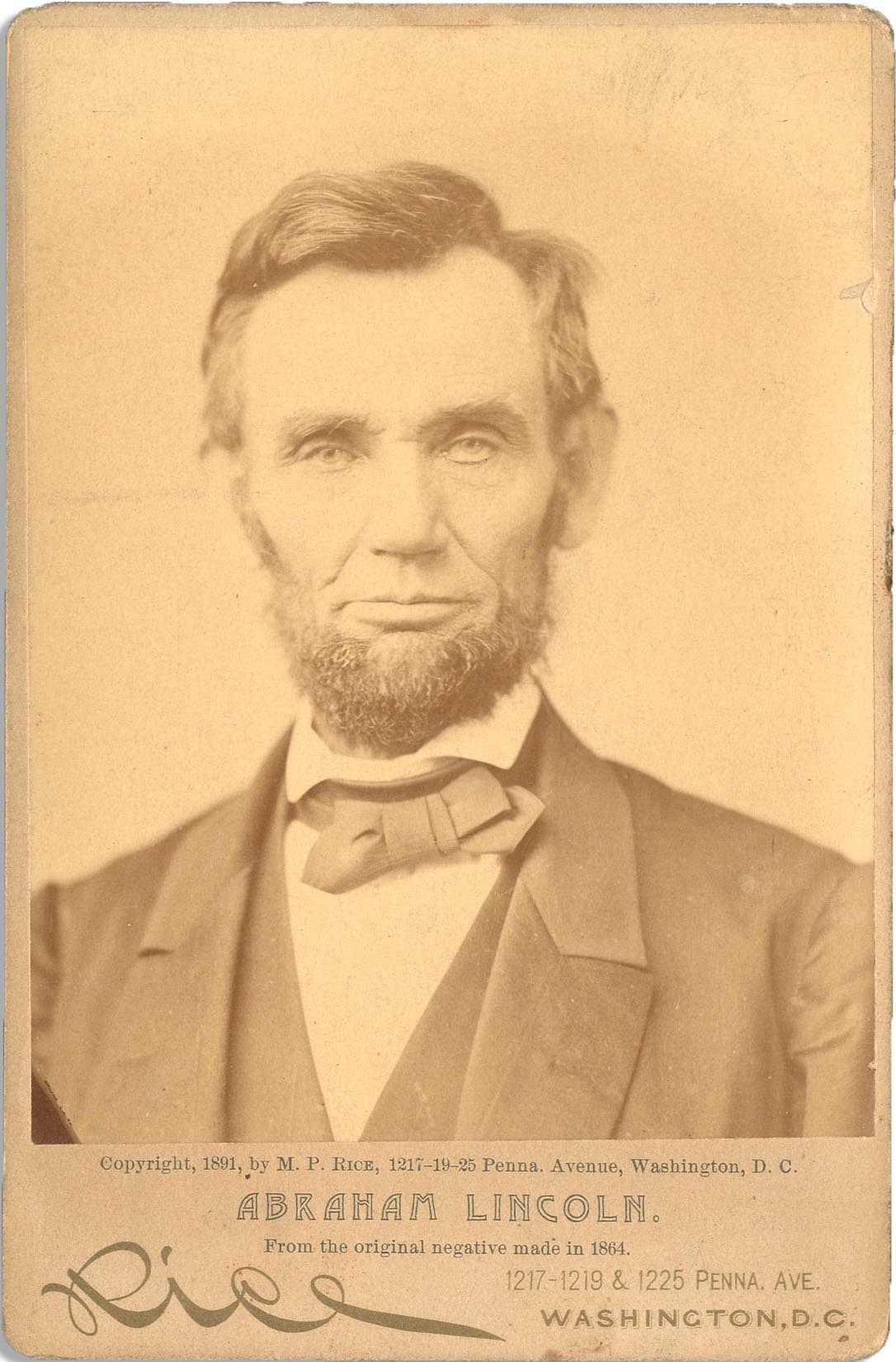 - 1891 Abraham Lincoln Cabinet Card by M.P. Rice