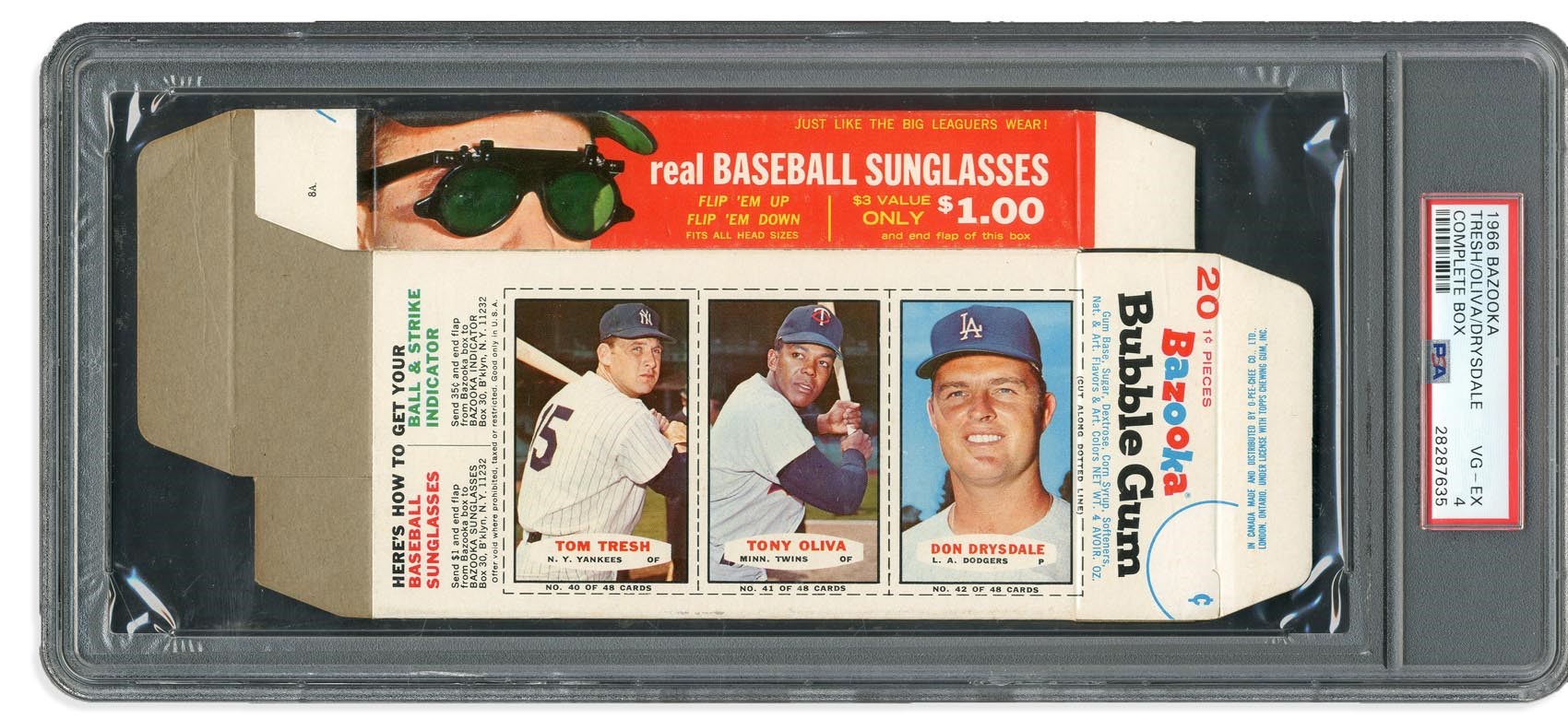 Baseball and Trading Cards - 1966 Bazooka Complete Box with Tresh, Oliva, and Drysdale PSA VG-EX 4