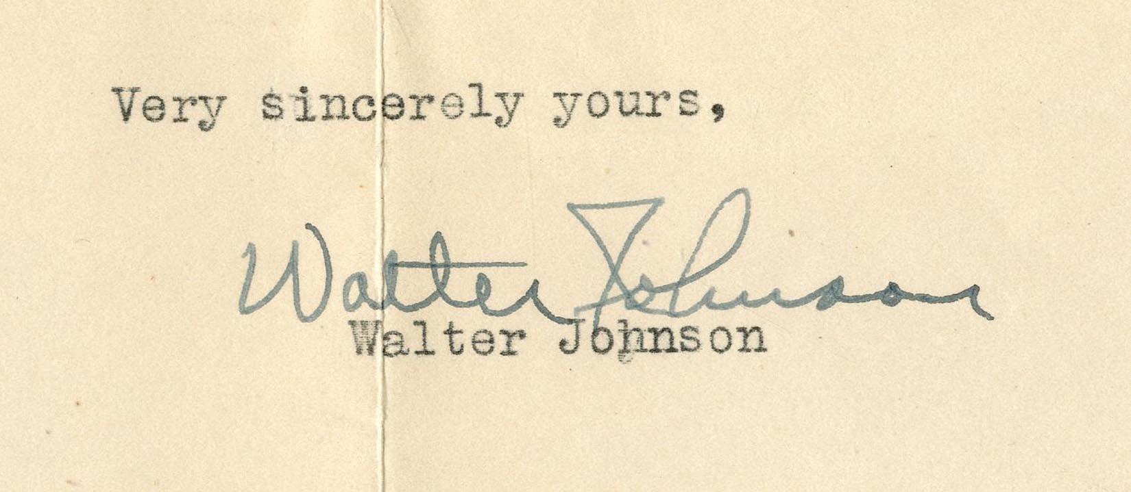 - 1928 Walter Johnson Signed Letter (PSA GEM MINT 10)
