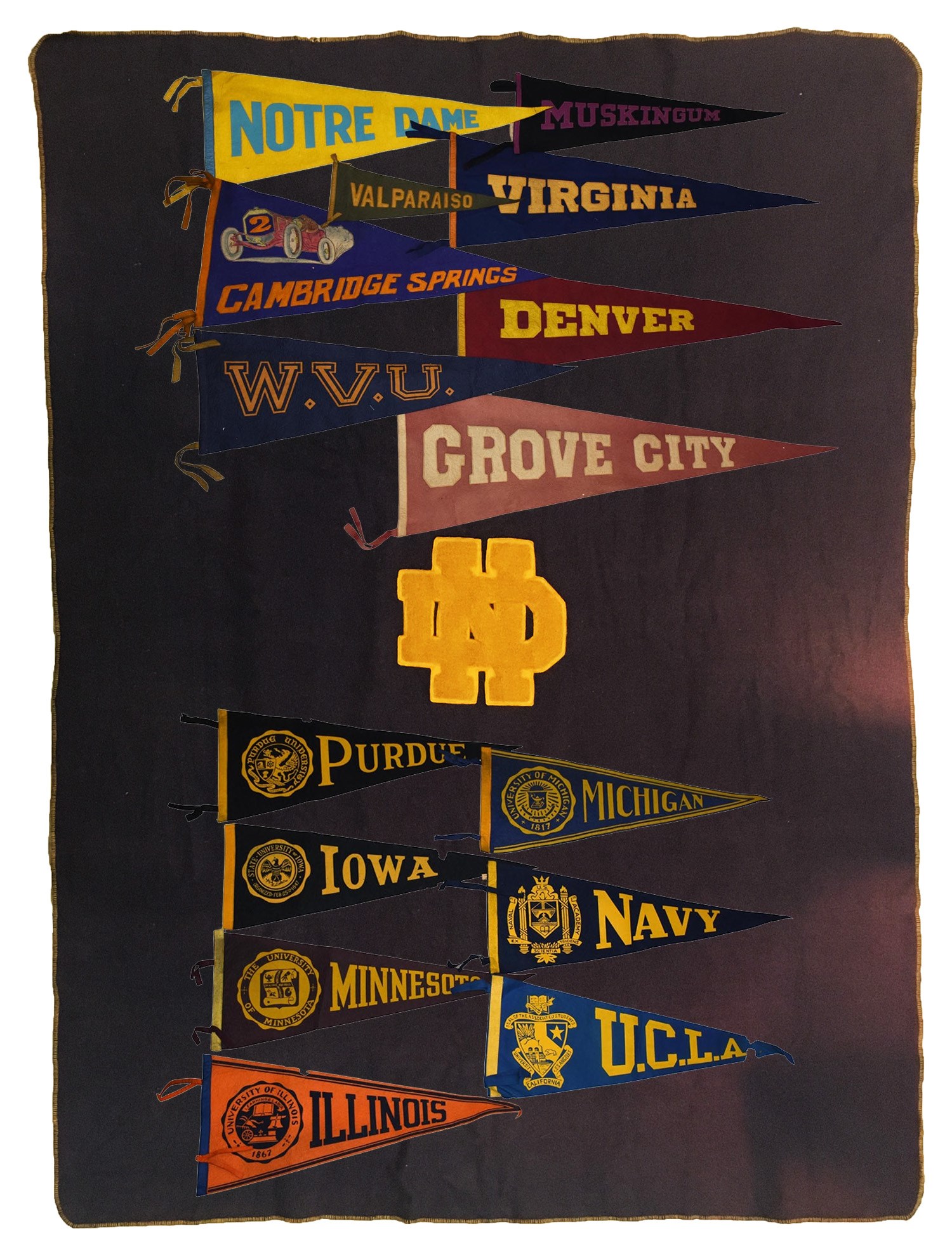 - Vintage College Pennant & Blanket Collection - Notre Dame, Michigan, Army, Navy (40+)