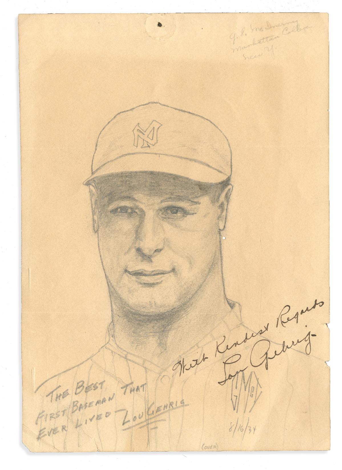 - 1934 Lou Gehrig Signed Portrait (PSA GEM MINT 10)