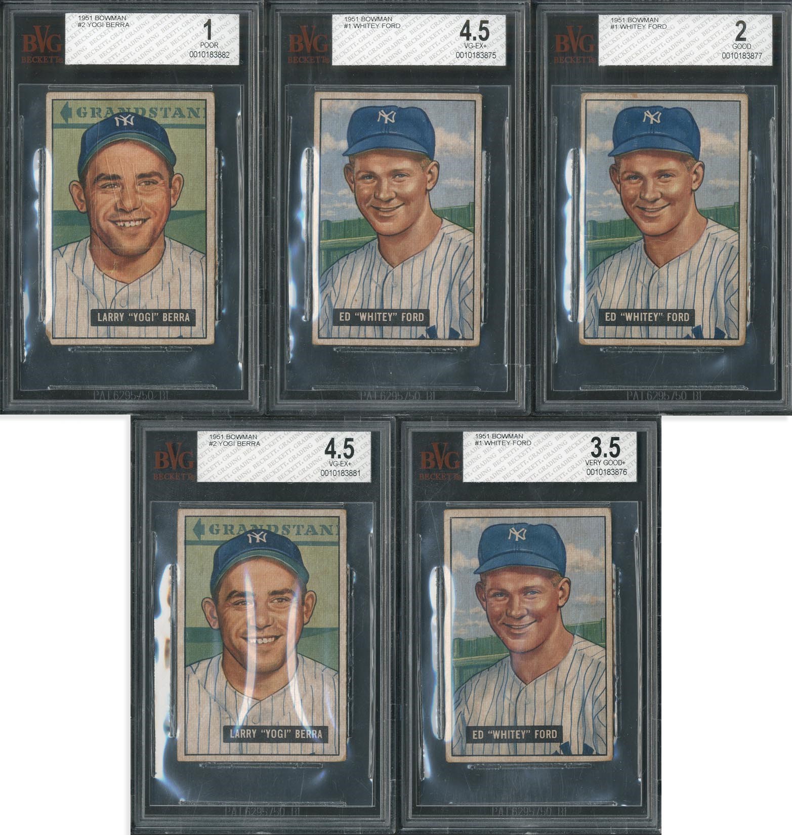 Baseball and Trading Cards - 1951 Bowman Yogi Berra & Whitey Ford Collection (All BVG Graded)